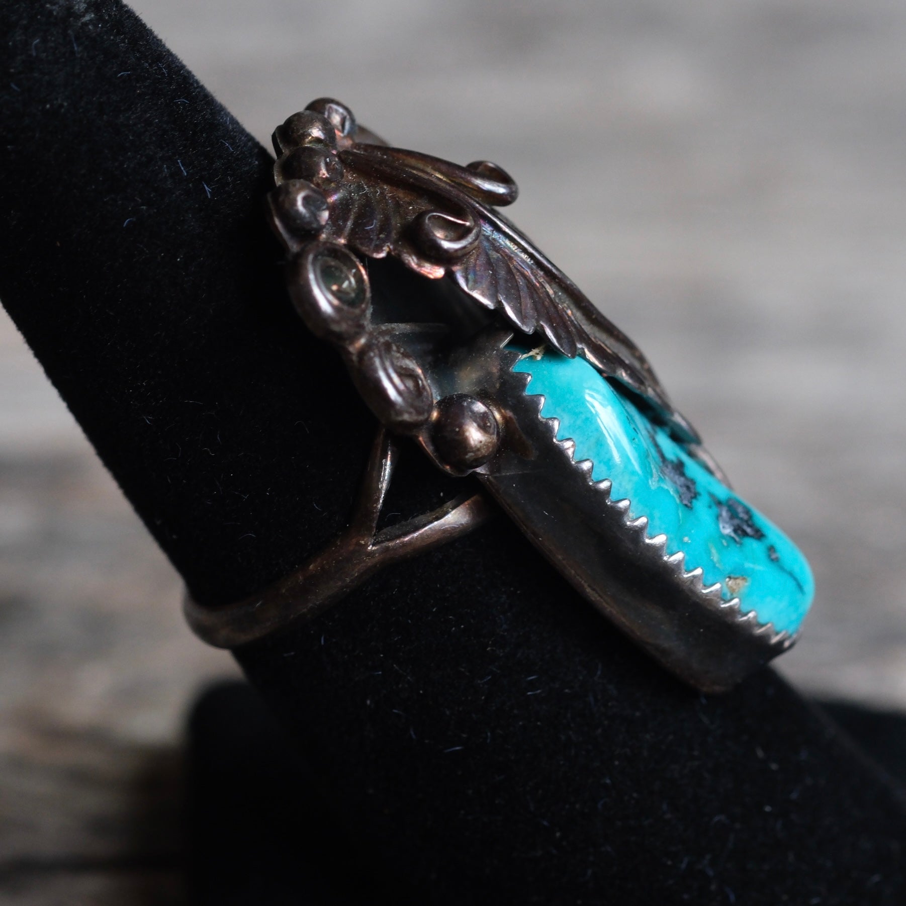 Vintage Sterling Turquoise Feather Ring 6.25