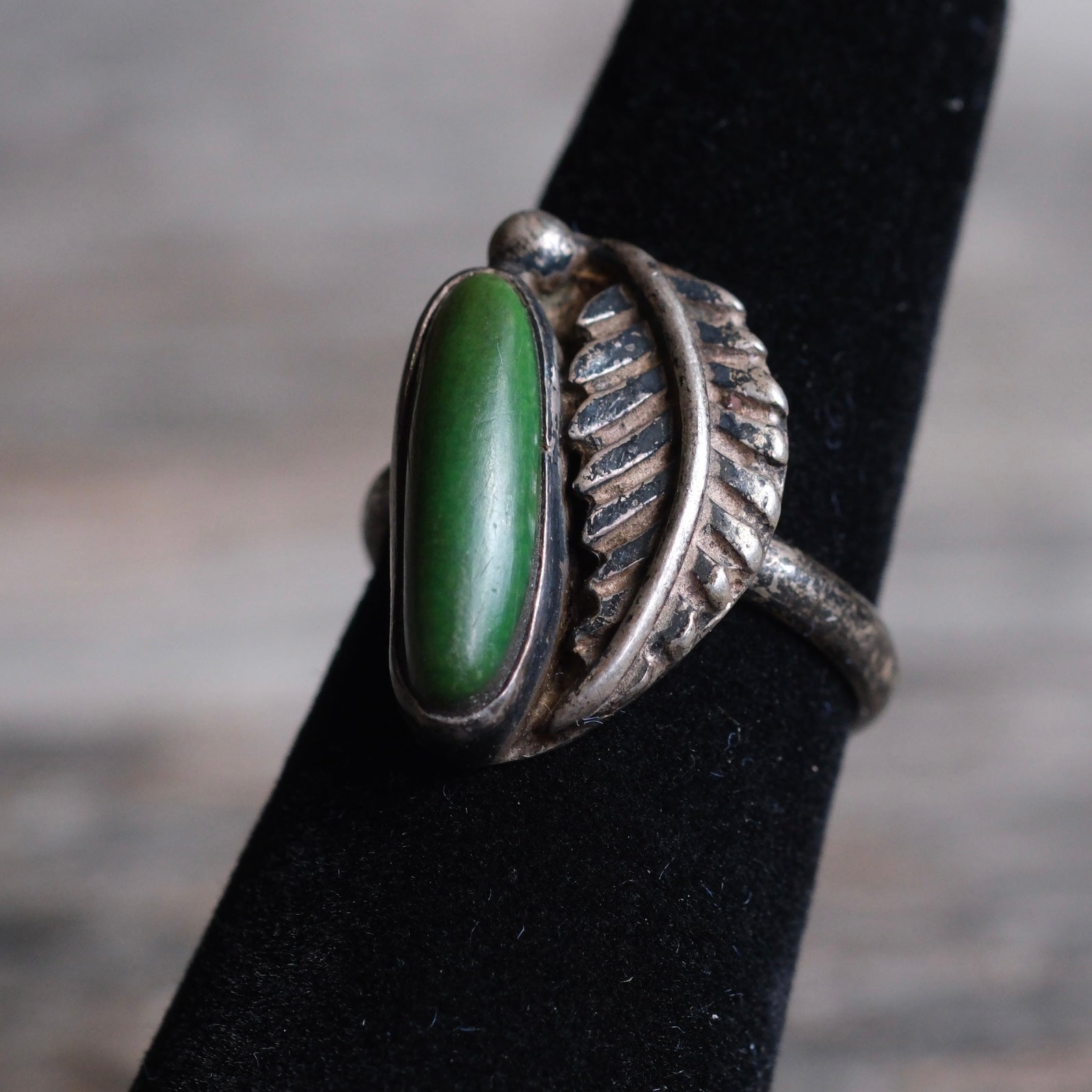 Vintage Sterling Turquoise Feather Ring 5.5