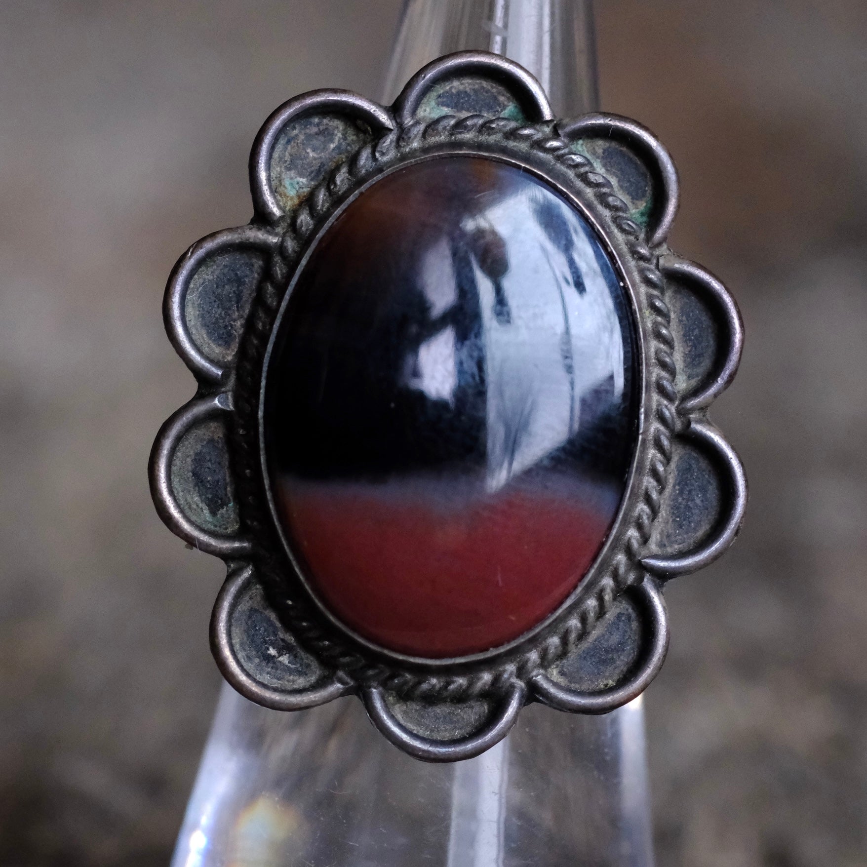 Vintage Sterling Petrified Wood Florette Ring 6