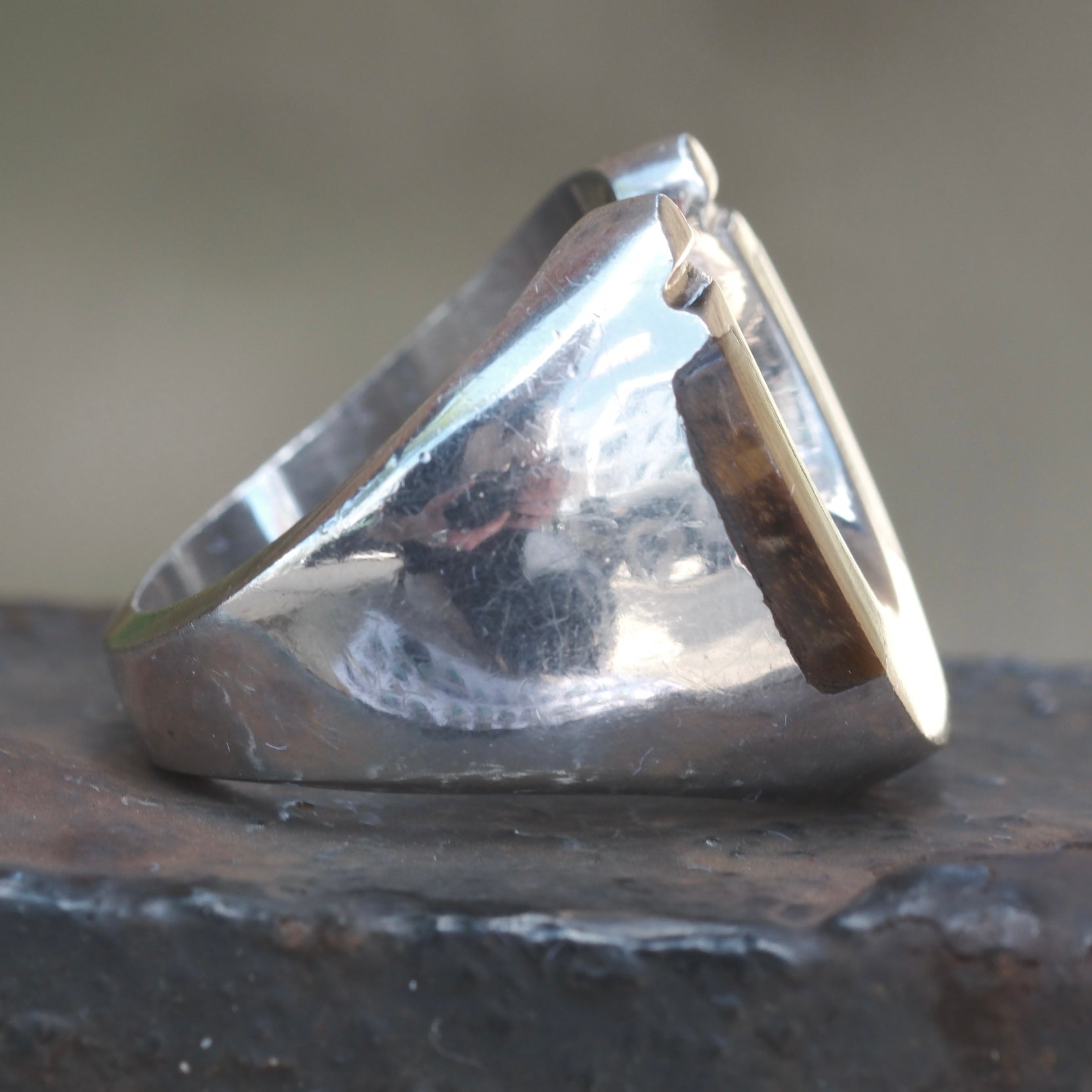 Vintage Sterling Tigers Eye Lucky Horseshoe Ring 8.75