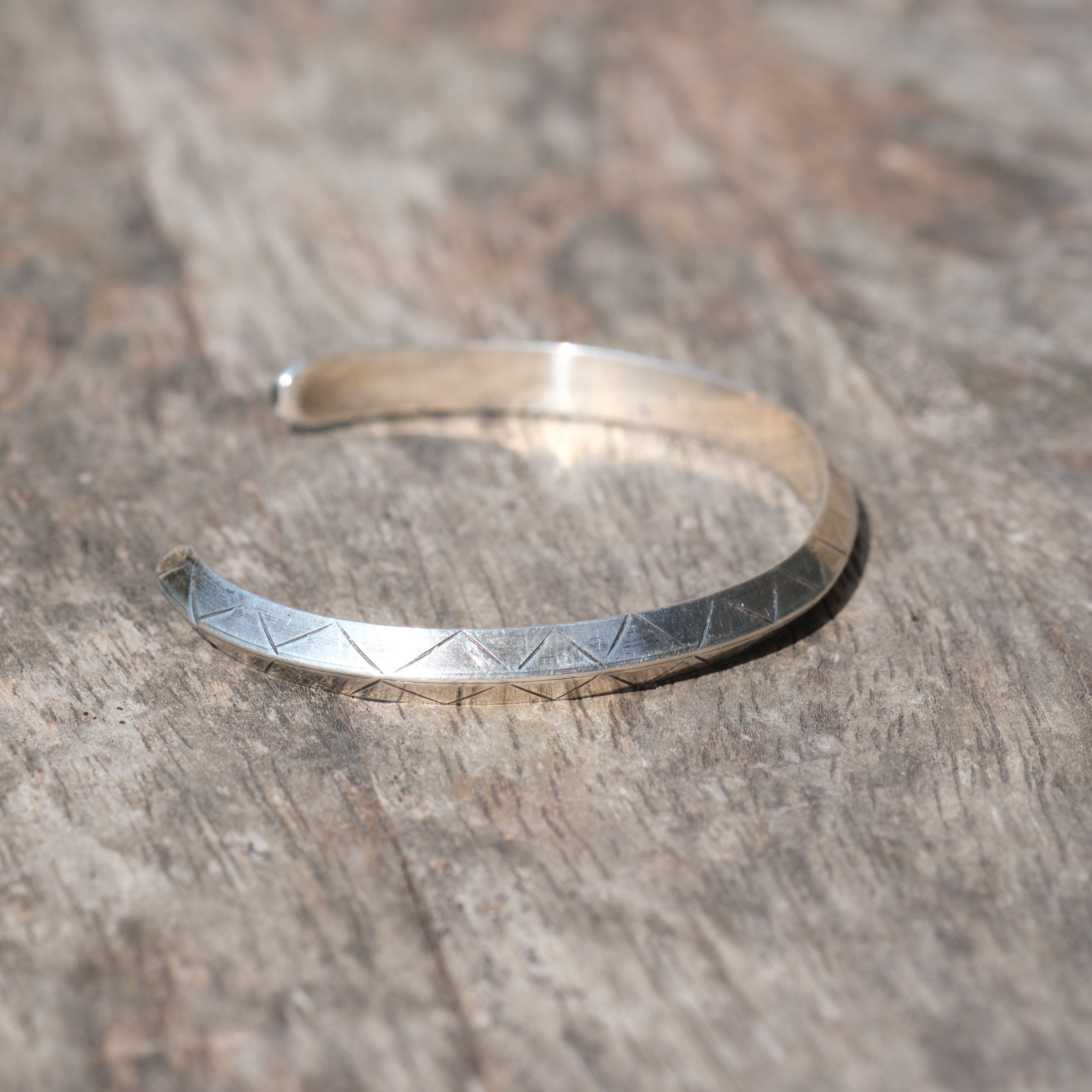 Vintage Sterling Silver Diamond Stamped Triangle Cuff