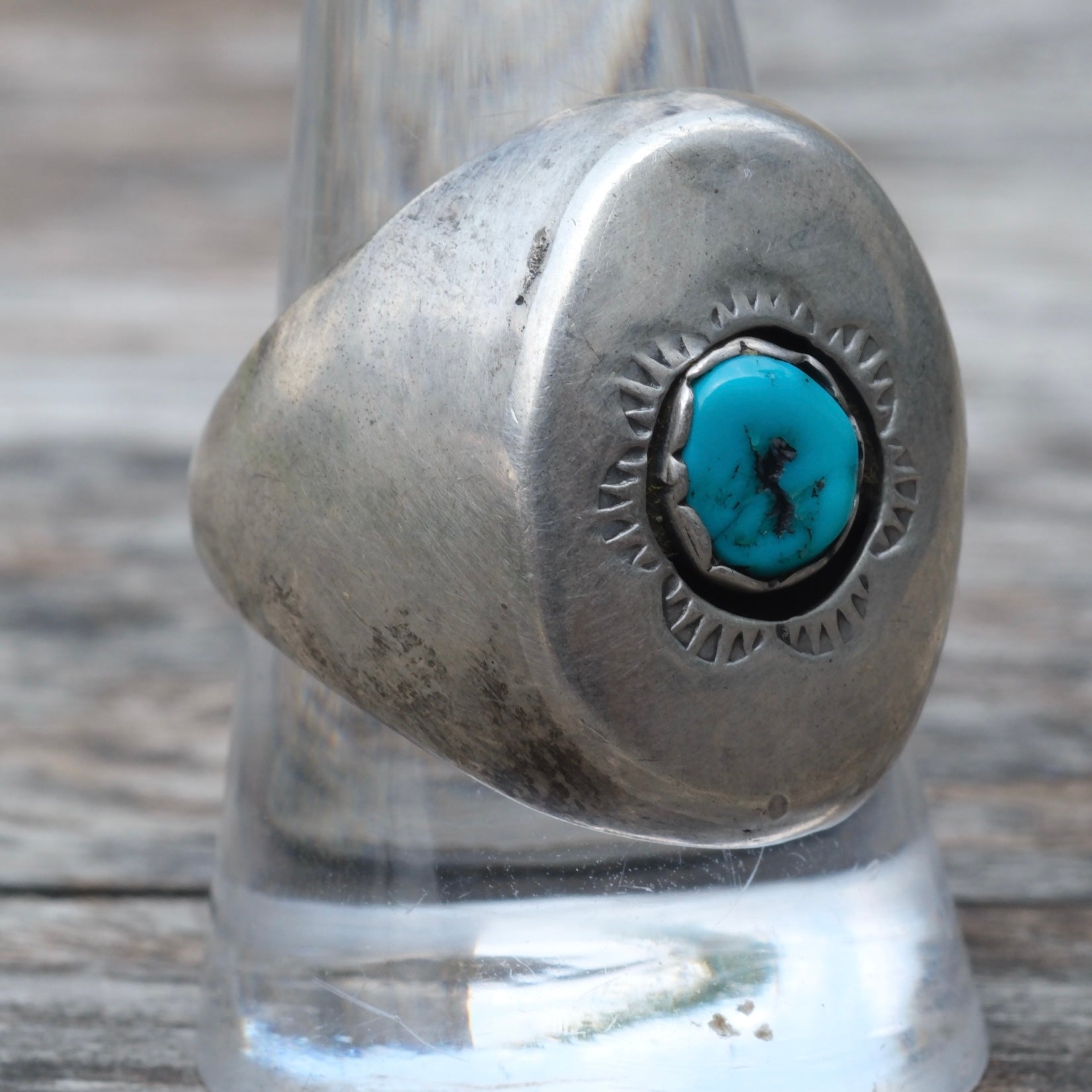Vintage Sterling Turquoise Shadowbox Ring 10.75