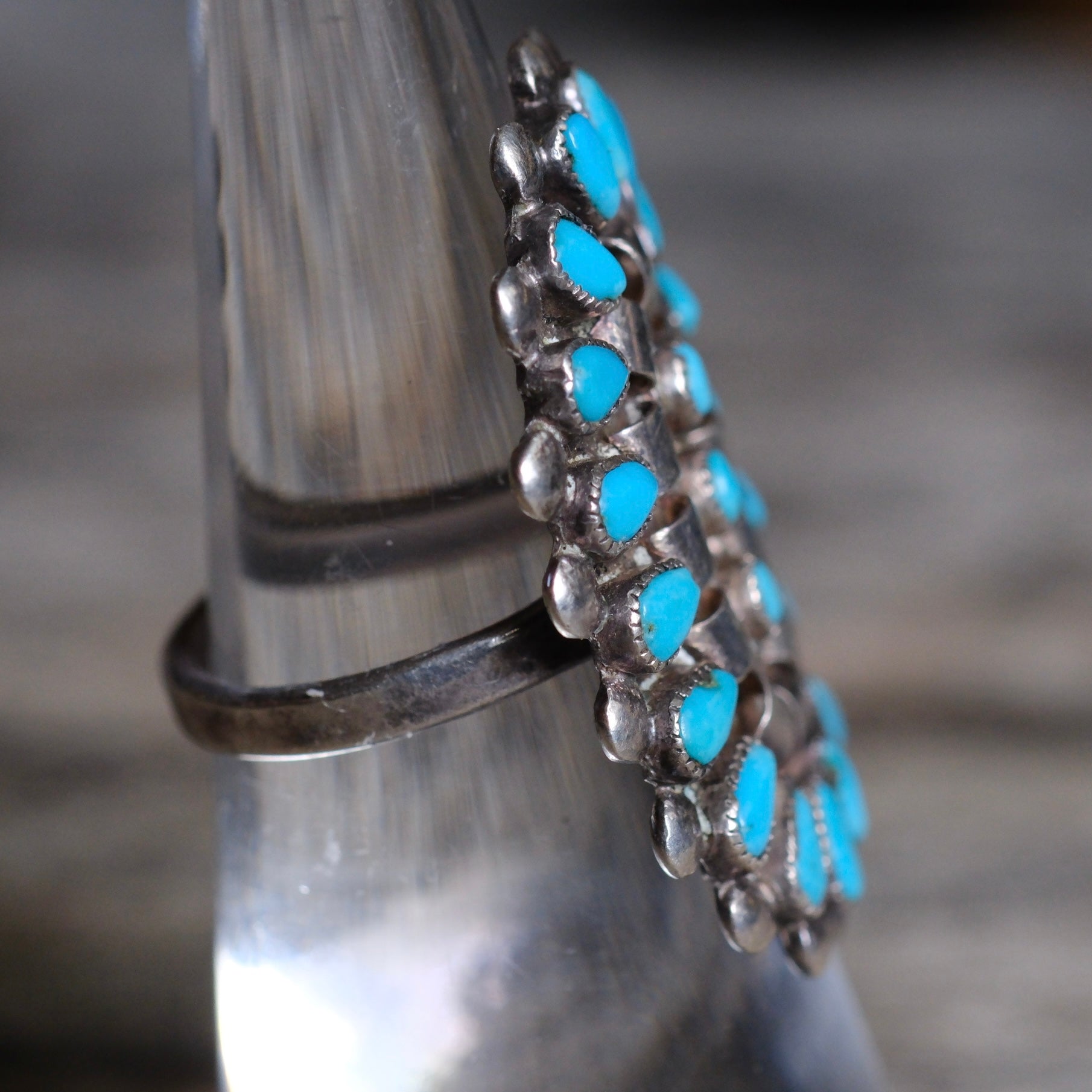 Vintage Sterling Turquoise Cluster Ring 5.75
