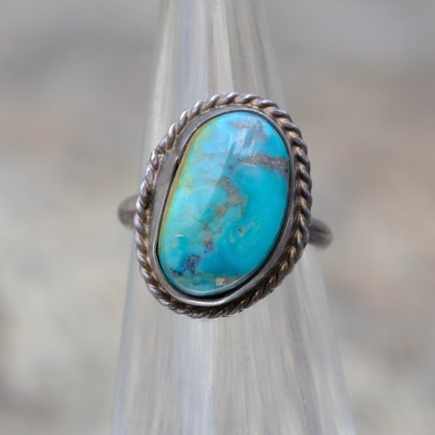 Vintage Sterling Turquoise Roper Ring 2