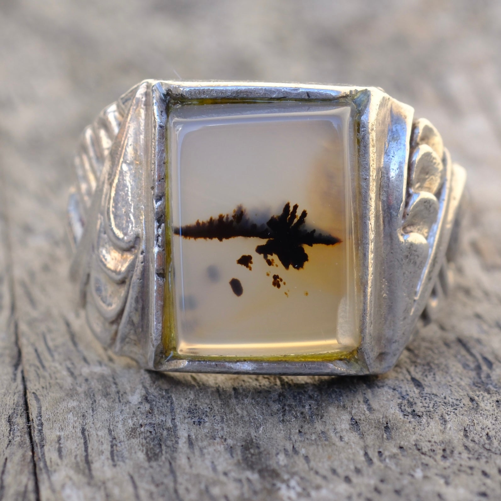 Vintage Sterling Agate Signet Ring 12.25