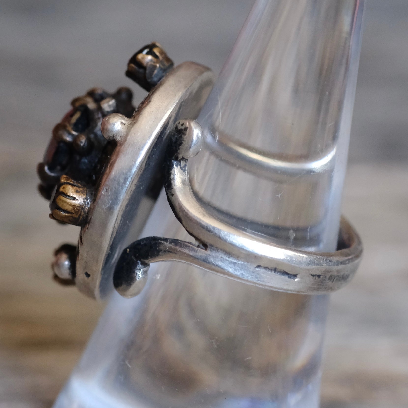 Vintage Sterling Onyx Cluster Ring 7.75