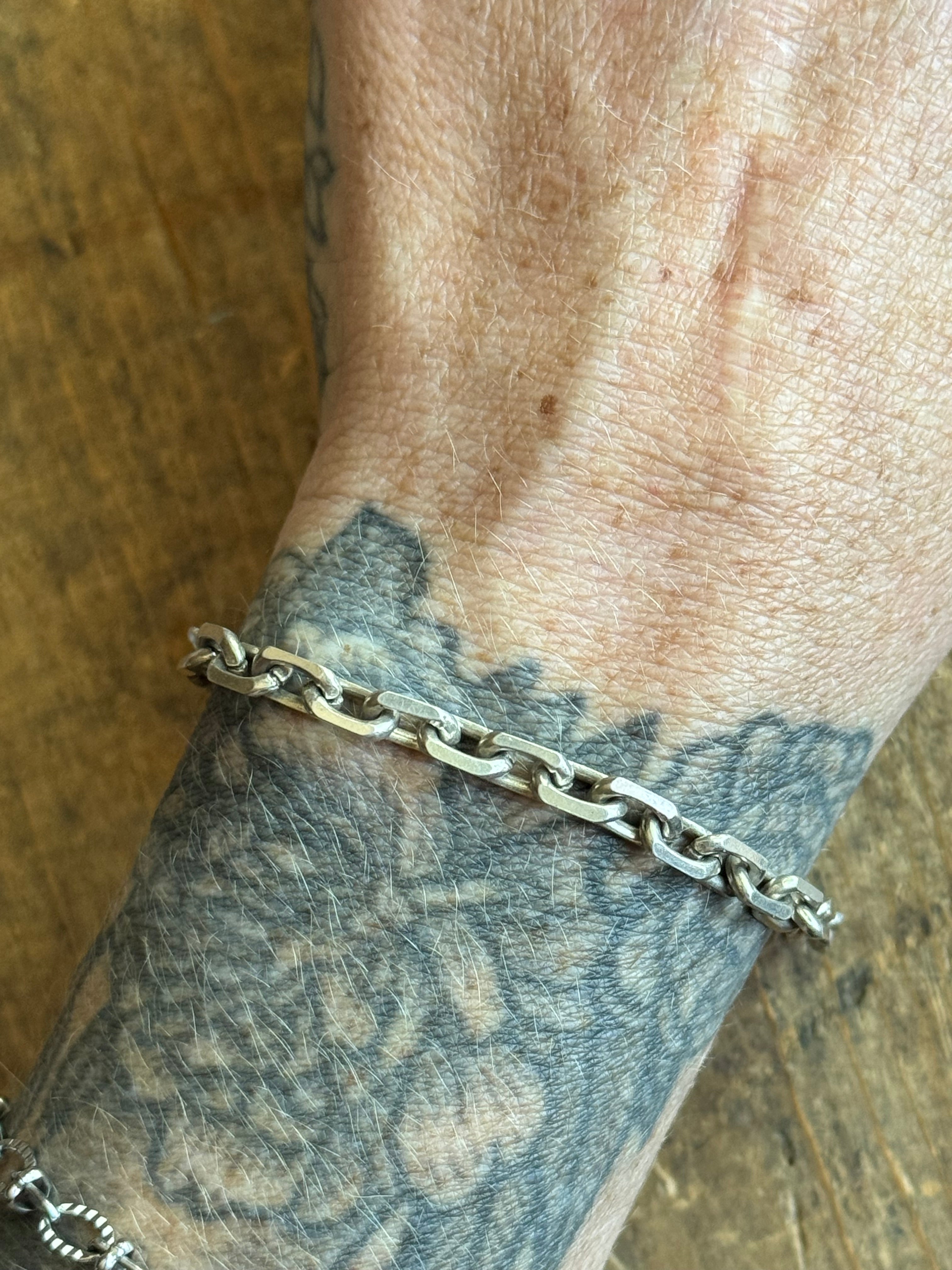 Vintage Sterling Silver Square Side Cable Chain Bracelet 7.5"