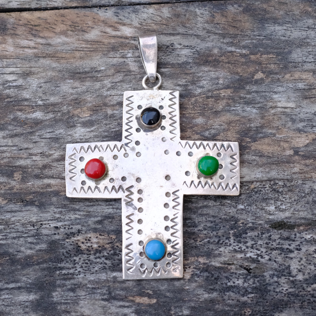 Vintage Sterling Multi Stone Cross Pendant 