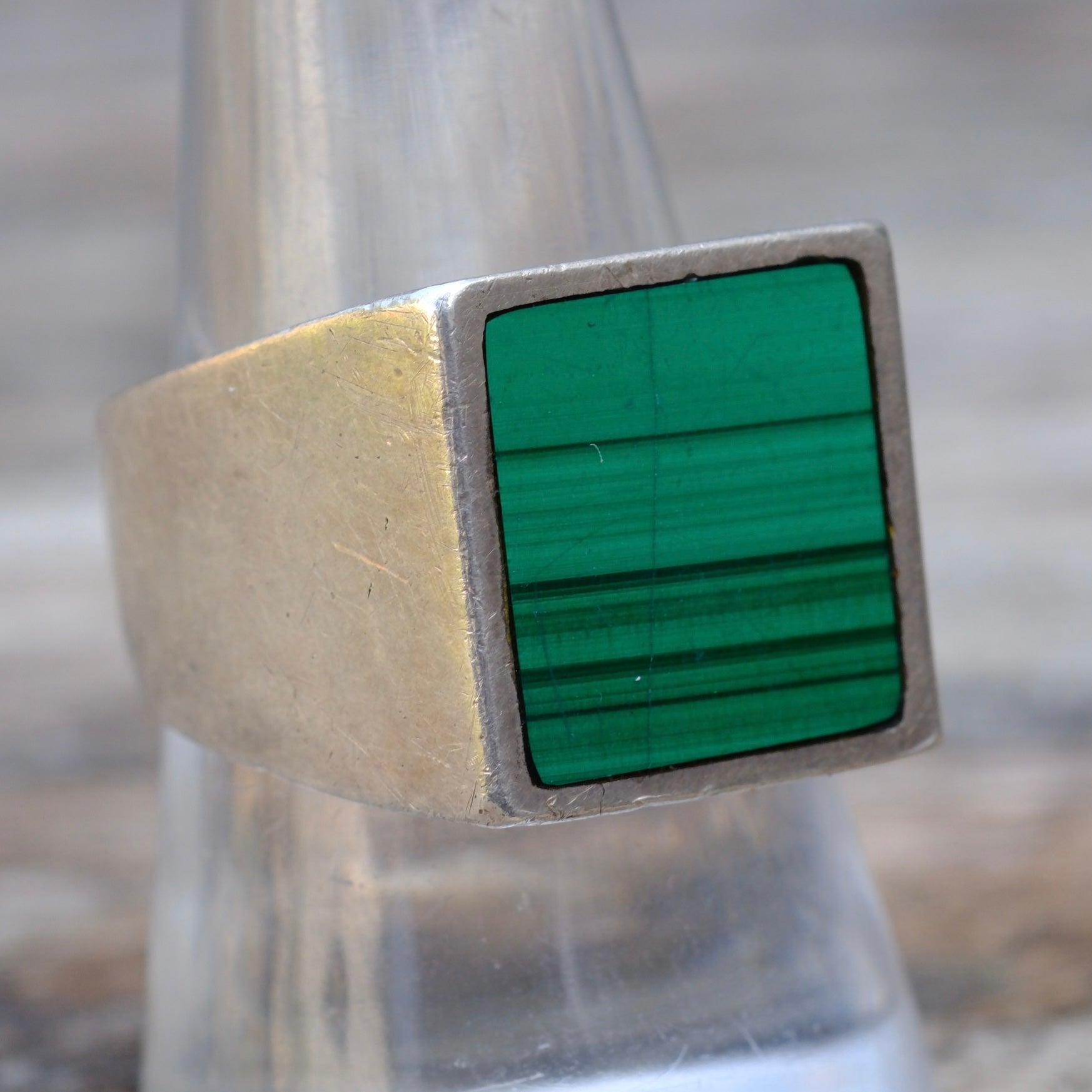 Vintage Sterling Malachite Signet Ring 9