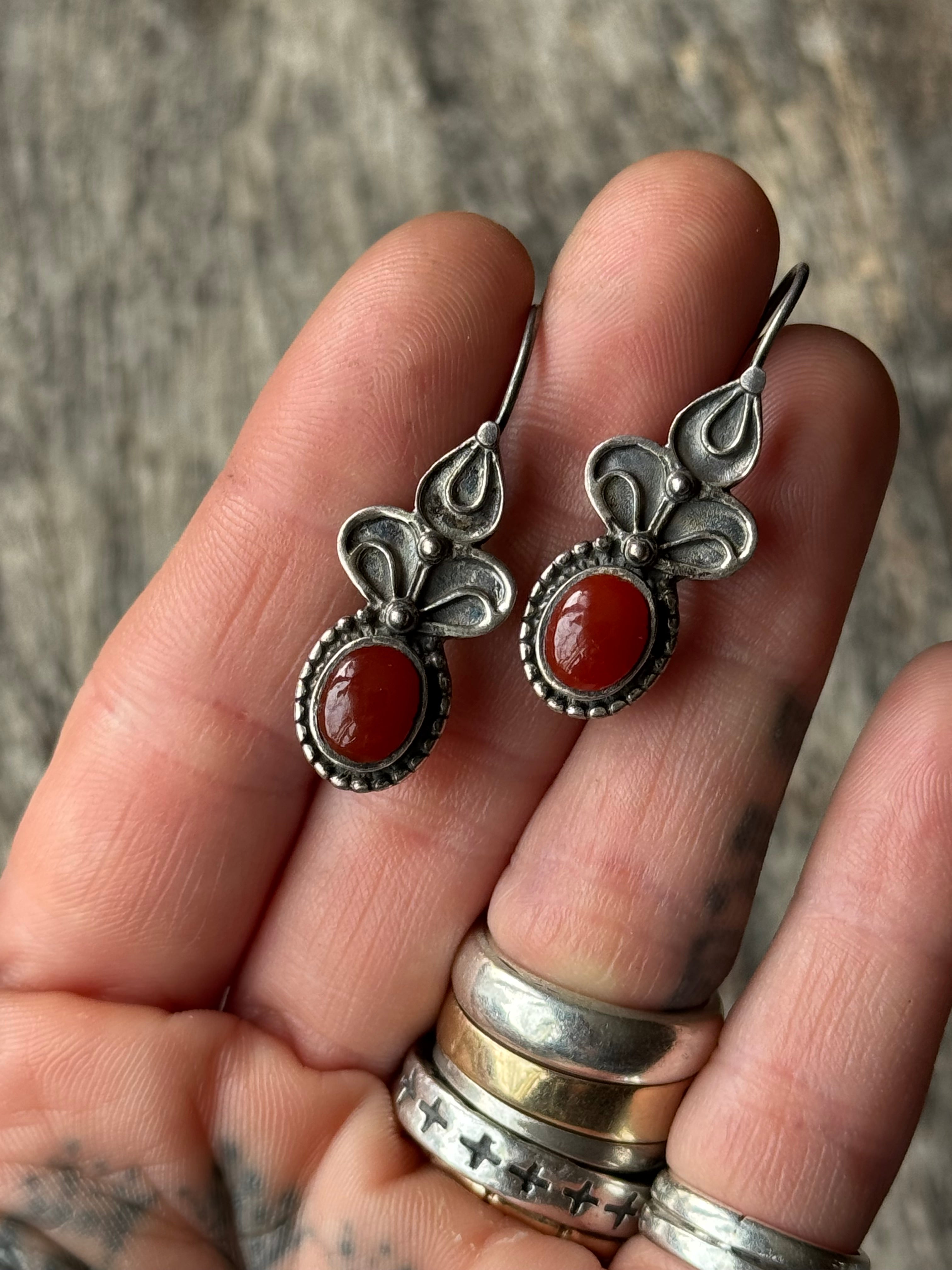 Vintage Sterling Silver Carnelian Earrings