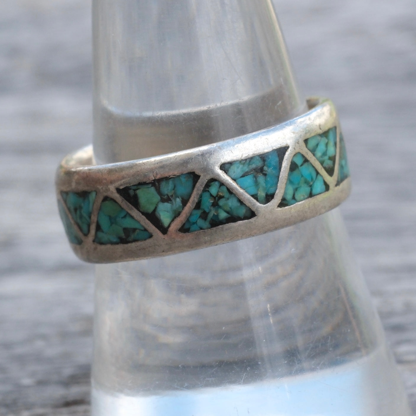 Vintage Sterling Turquoise Inlay Band Ring 9