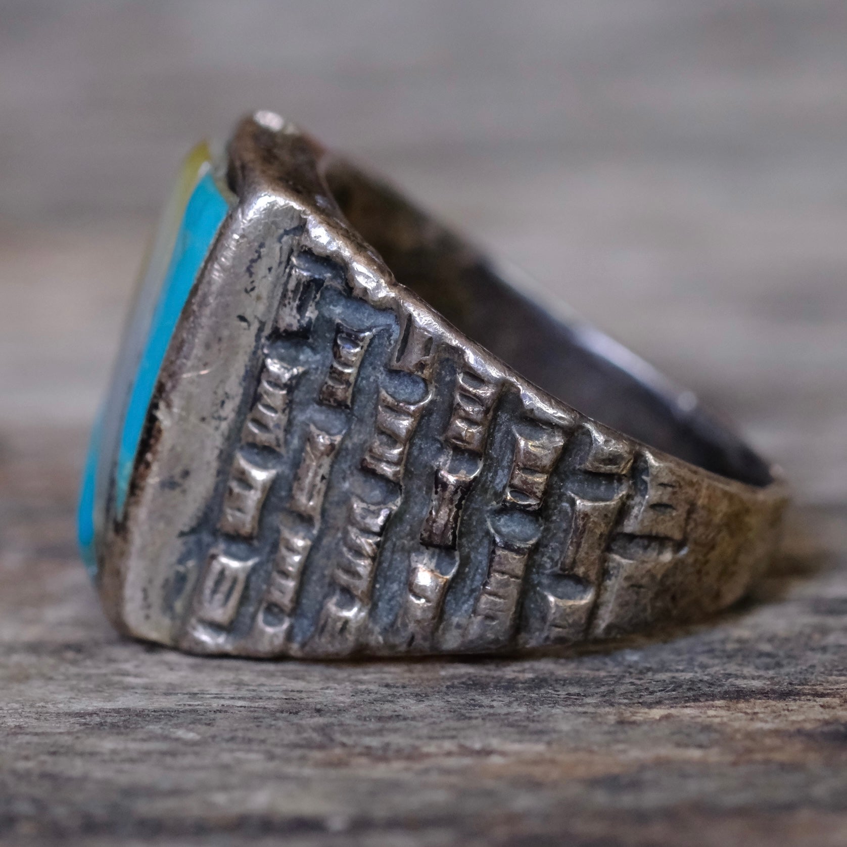 Vintage Sterling Turquoise and MOP Inlay Sunrise Ring 9