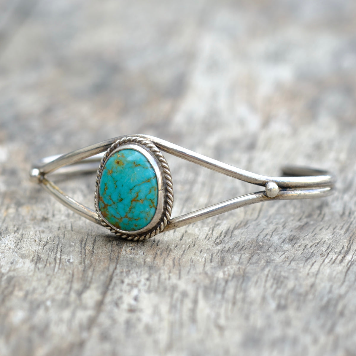 Vintage Sterling Turquoise Roper Cuff Bracelet