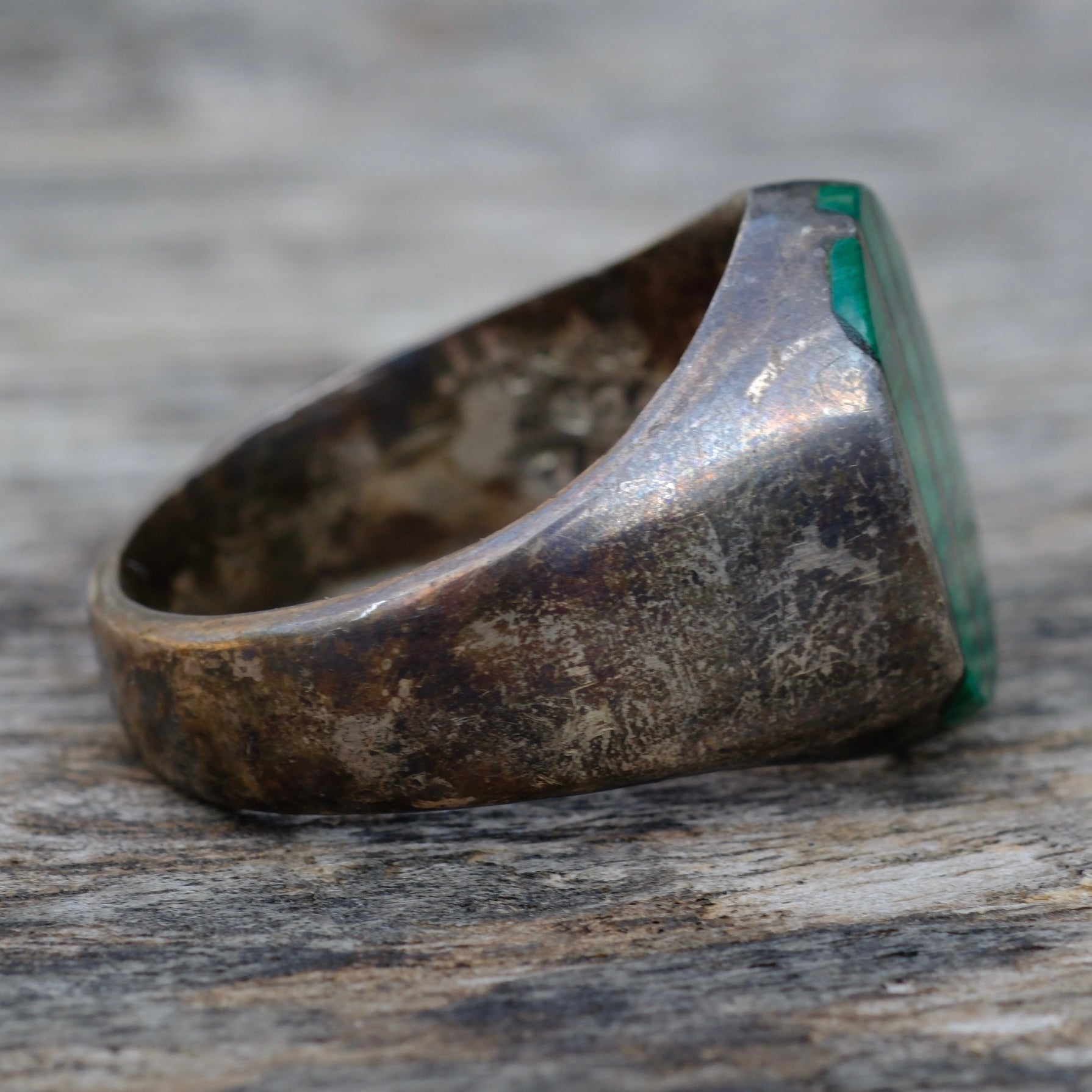 Vintage Sterling Malachite Inlay Striper Ring 13.25