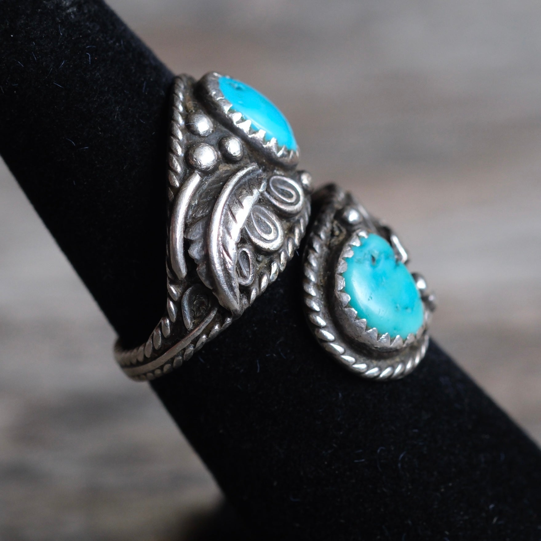 Vintage Sterling 2-Stone Turquoise Overpass Ring 6