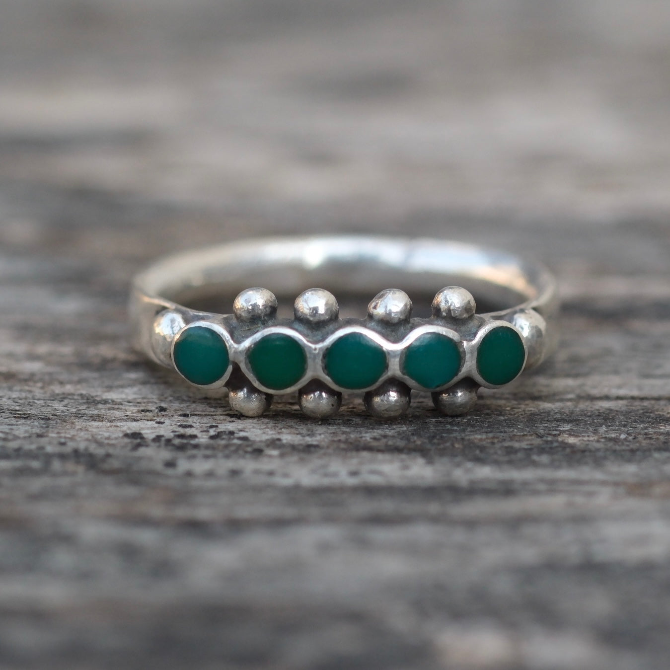 Vintage Sterling Turquoise Inlay Band Ring 4.75