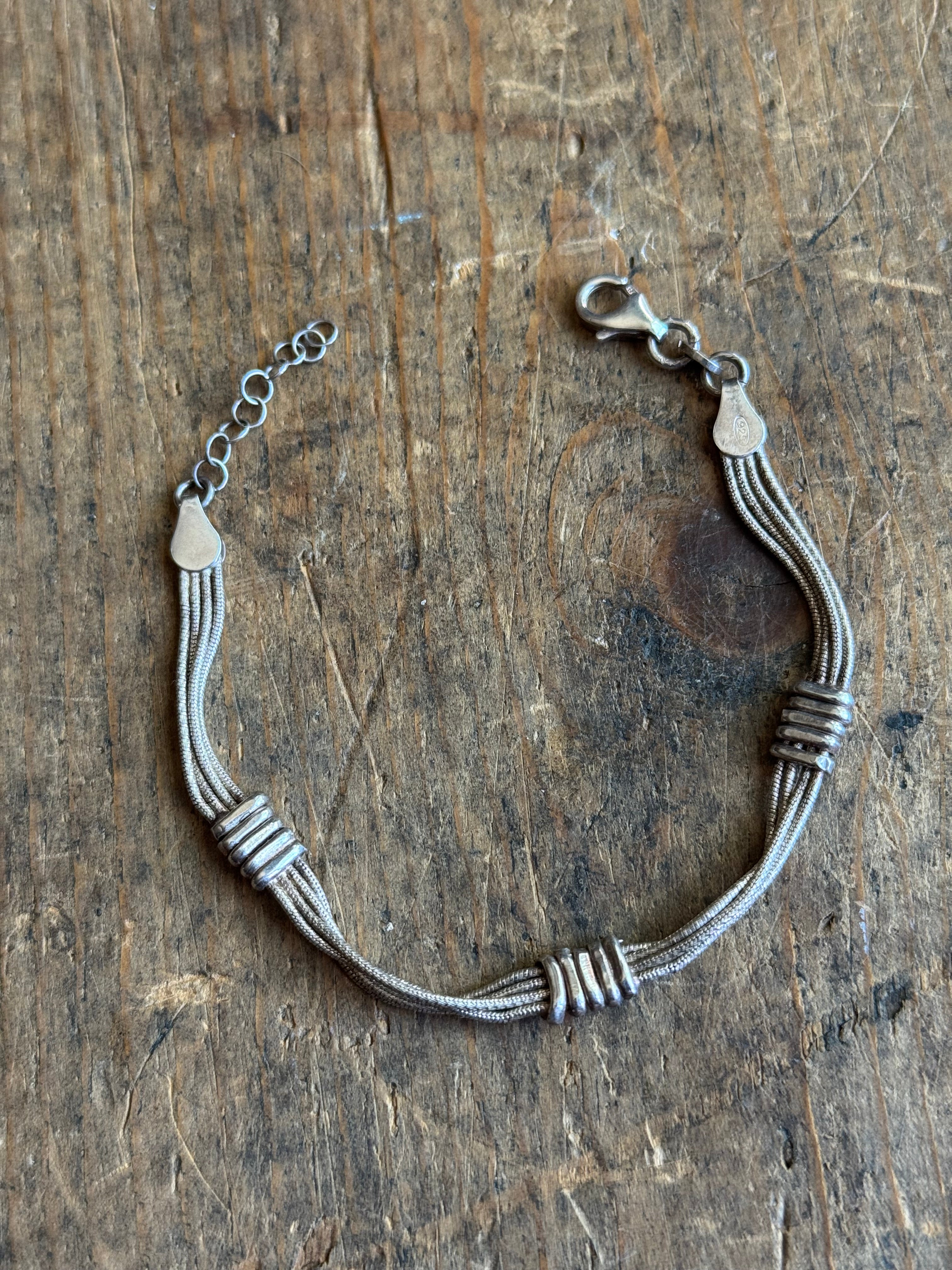 Vintage Sterling Silver Multi-Strand Snake Chain Bracelet 6.25"
