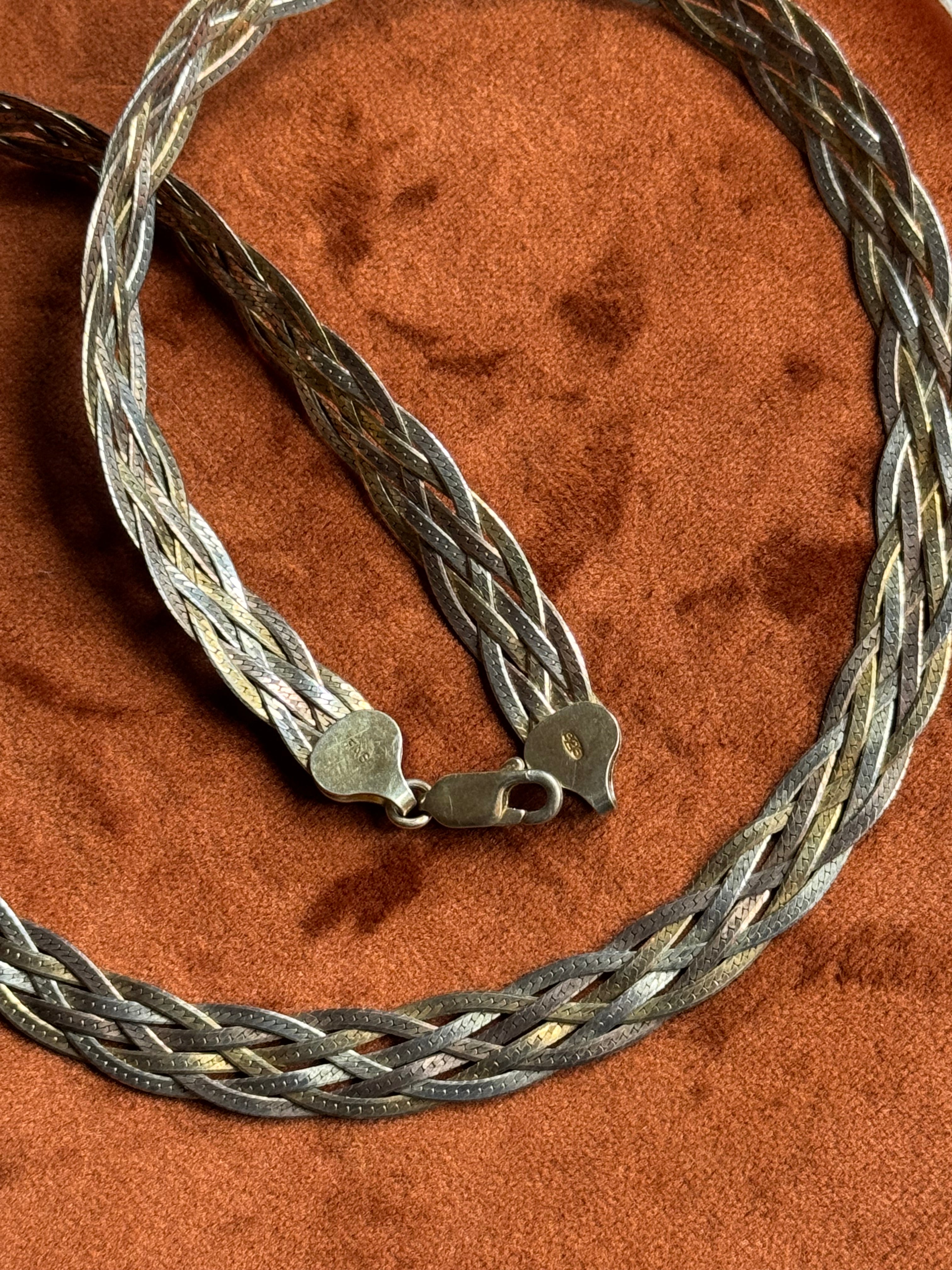 Vintage Sterling Silver 18” Gold-Tone Braided Herringbone Chain