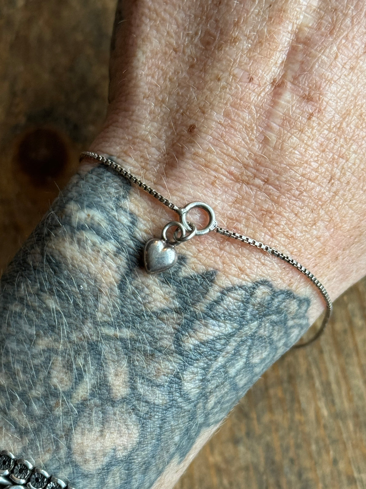 Vintage Sterling Silver Box Chain Heart Bracelet