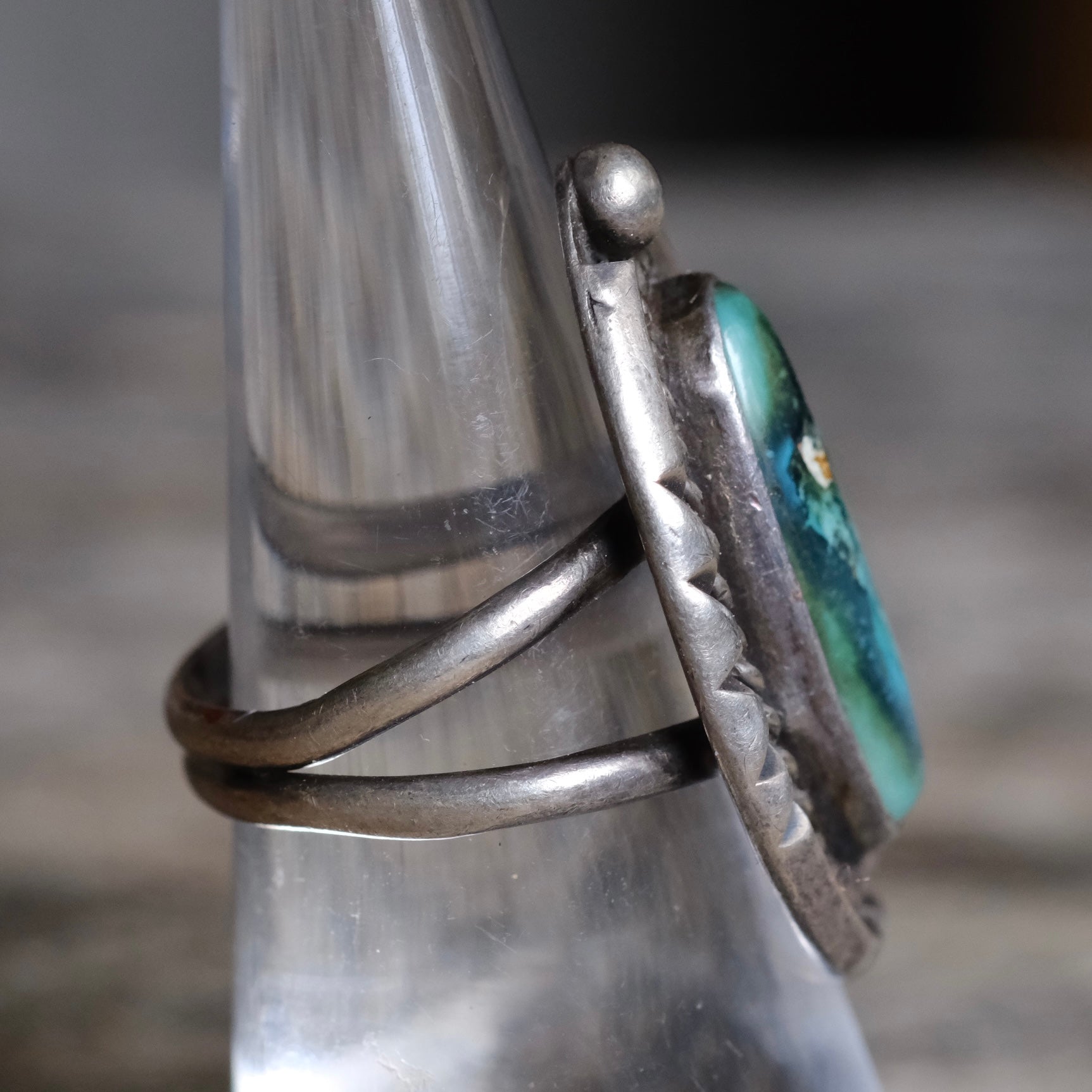 Vintage Sterling Turquoise Roper Ring 6.5