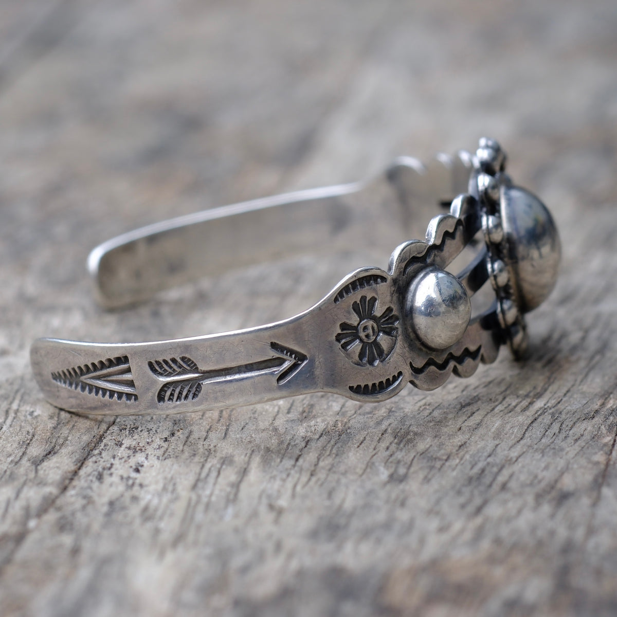 Vintage Sterling Silver Stamped and Domed Cuff Bracelet