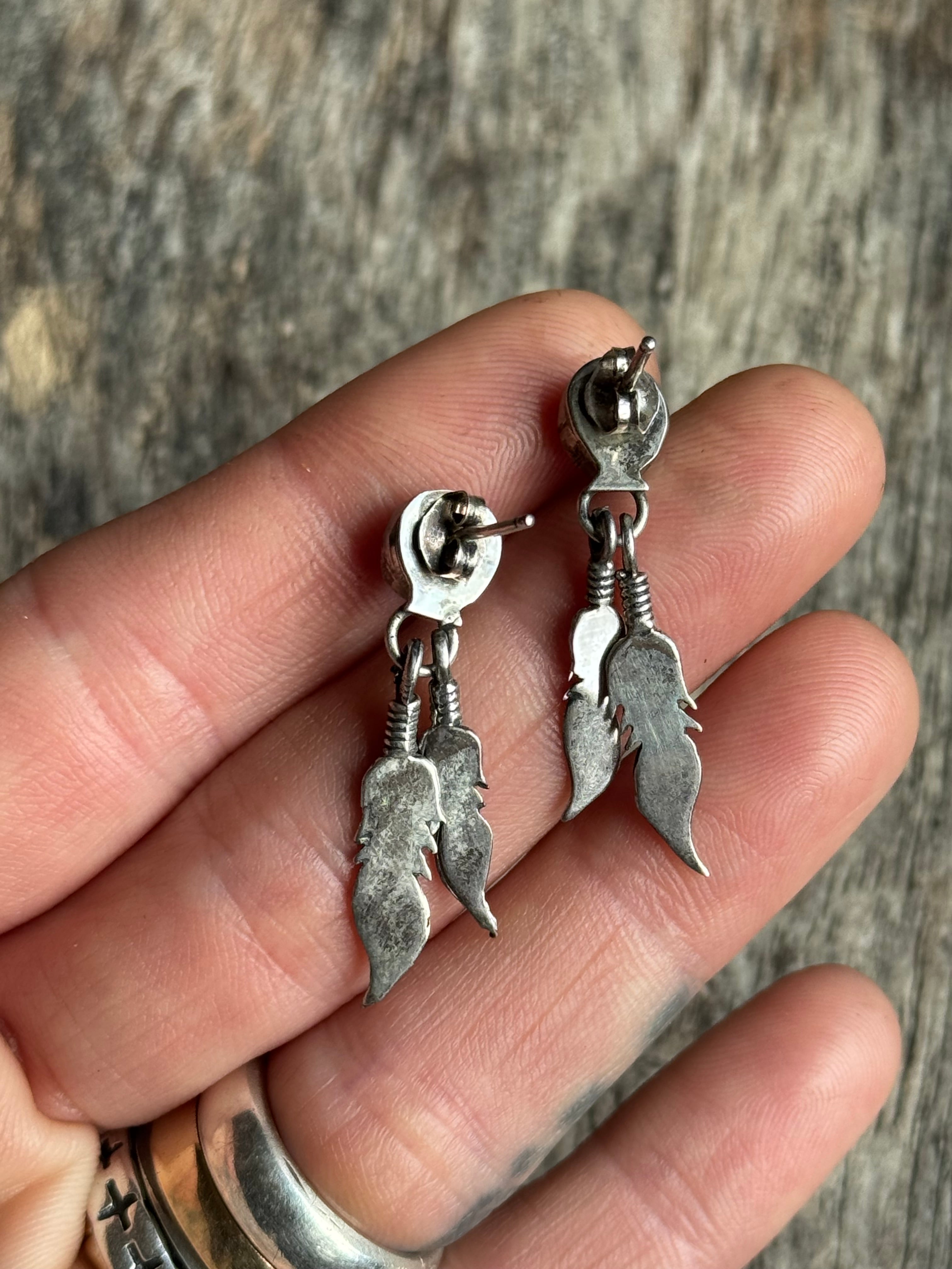 Vintage Sterling Silver Turquoise Feather Earrings