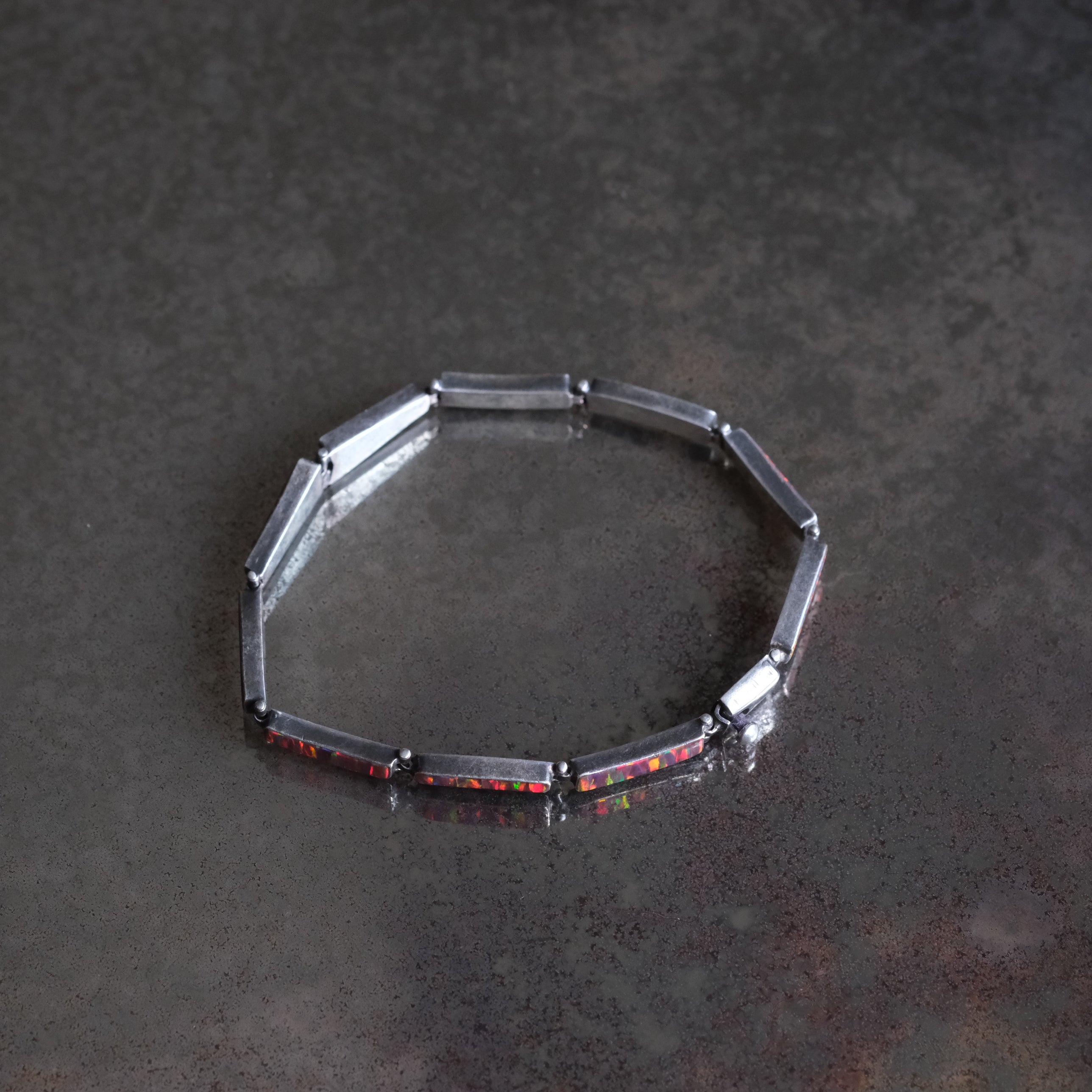 Vintage Sterling Opalite Inlay Bracelet 7.25"
