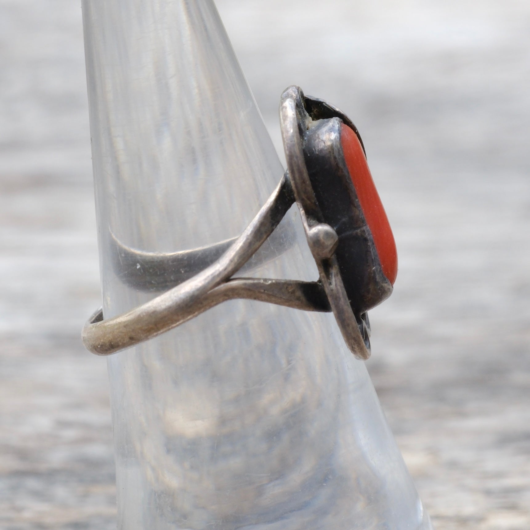 Vintage Sterling Coral Feather Ring 6.5