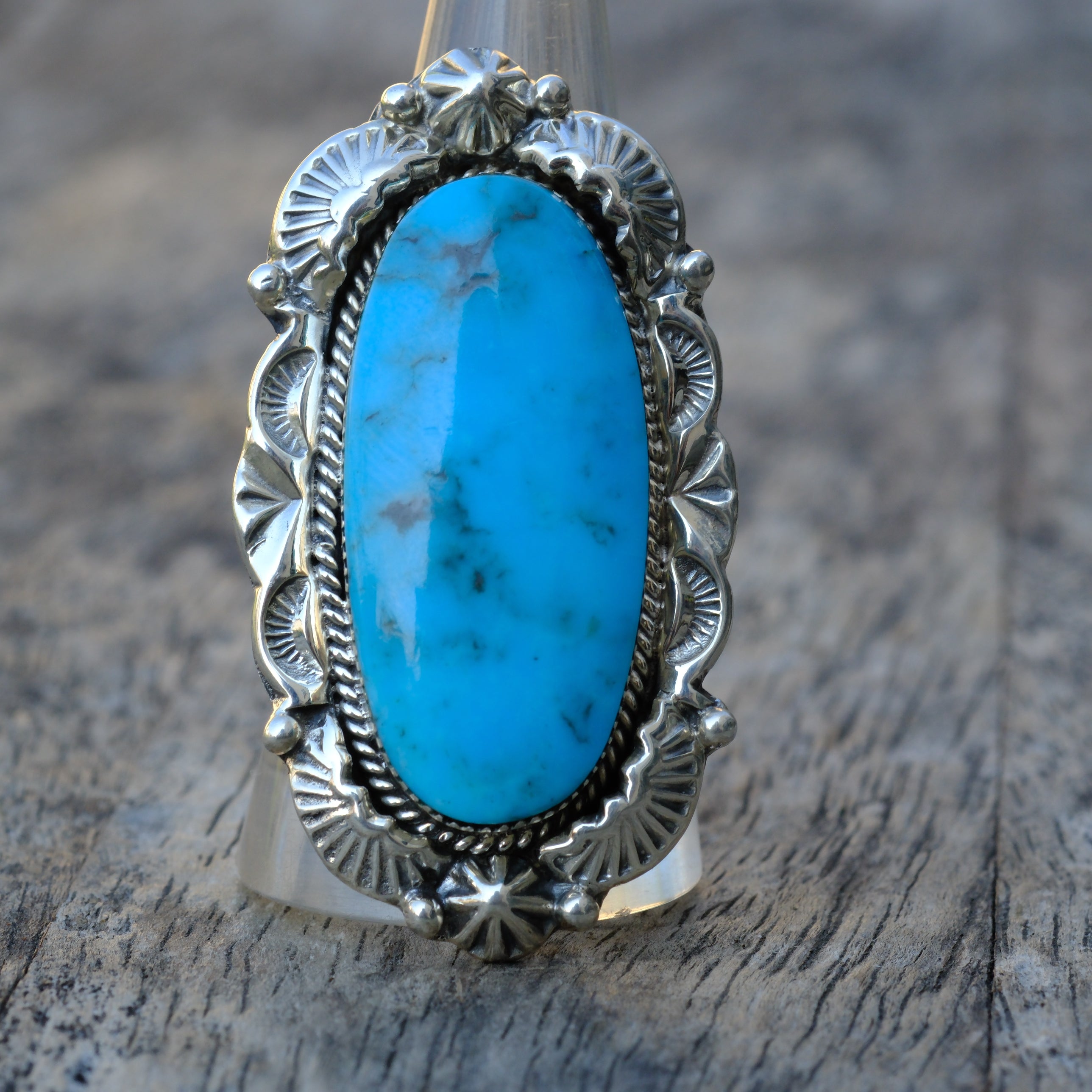 Huge Sterling Silver Turquoise Running Bear Ring 11