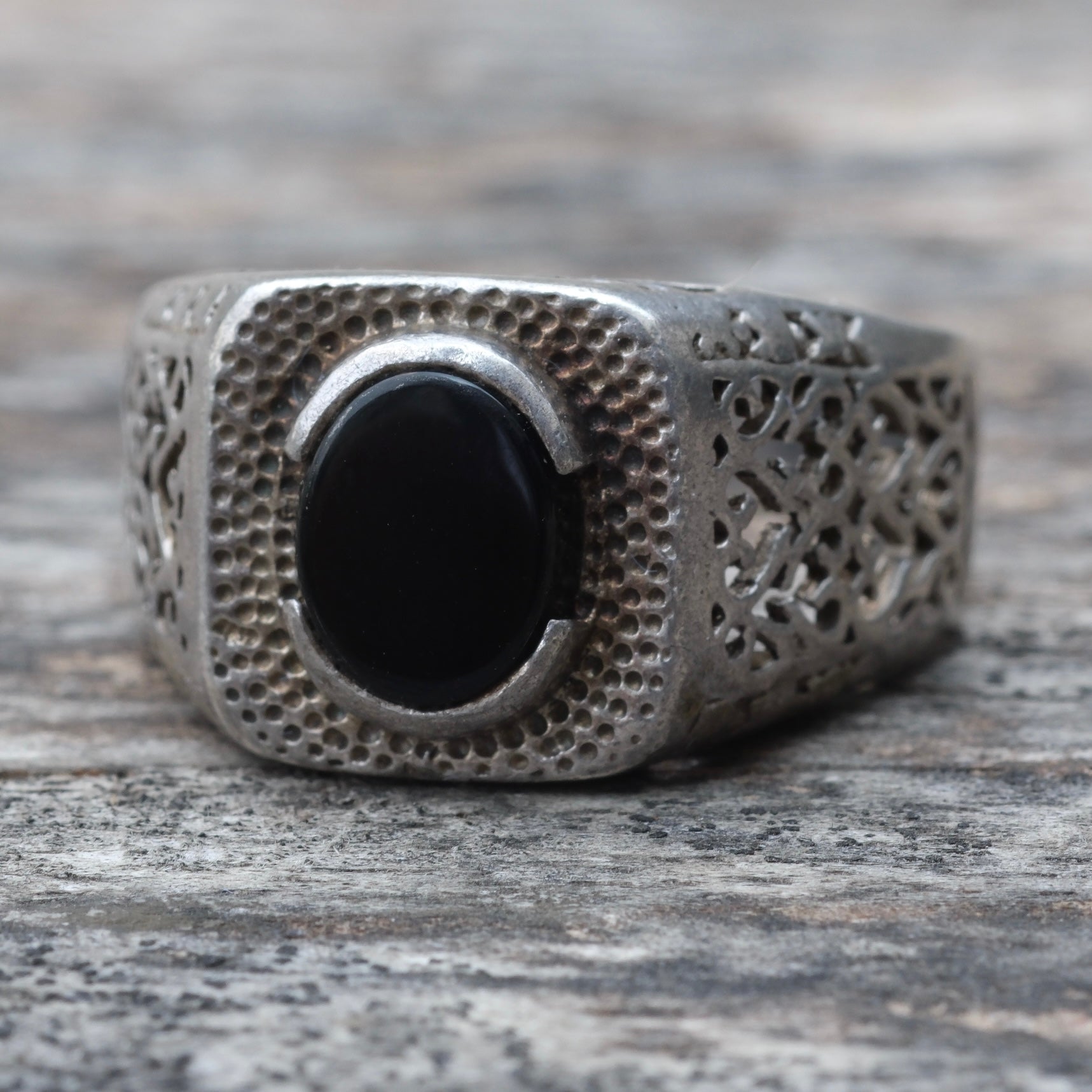 Vintage Sterling Onyx Signet Ring 11