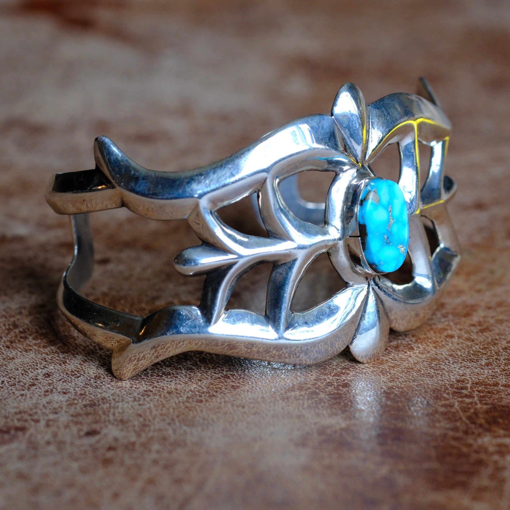 Vintage Sterling Turquoise Sandcast Cuff Bracelet