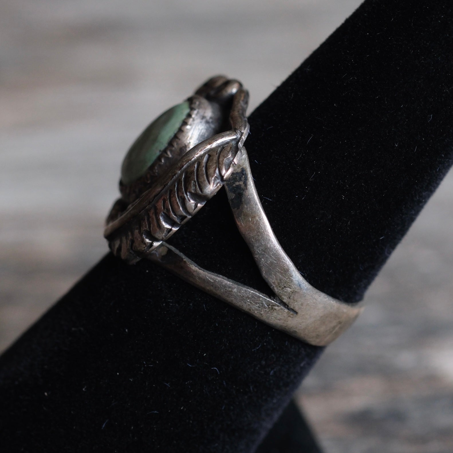 Vintage Sterling Turquoise Feather Ring 6.5