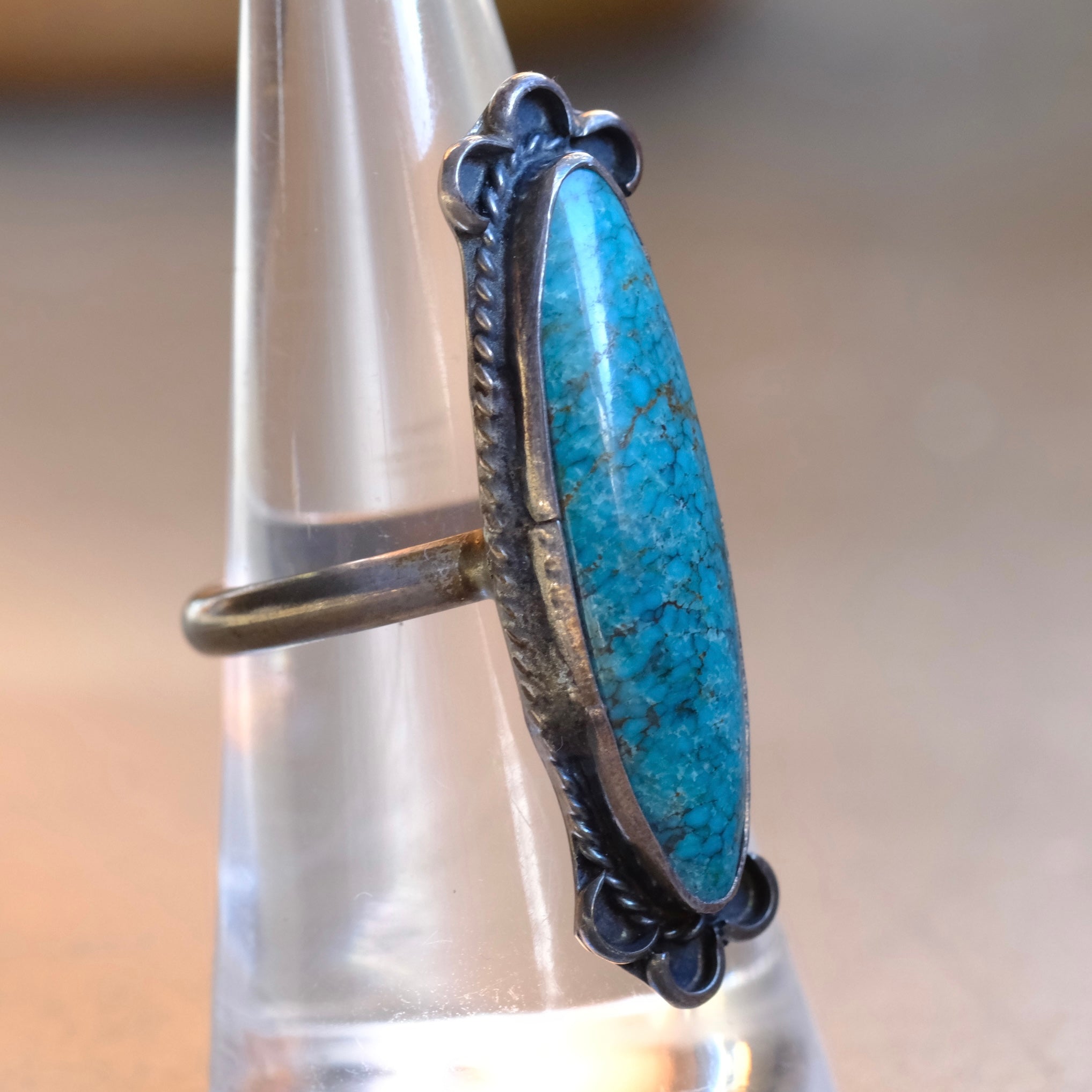 Vintage Sterling Turquoise Roper Ring 7.5