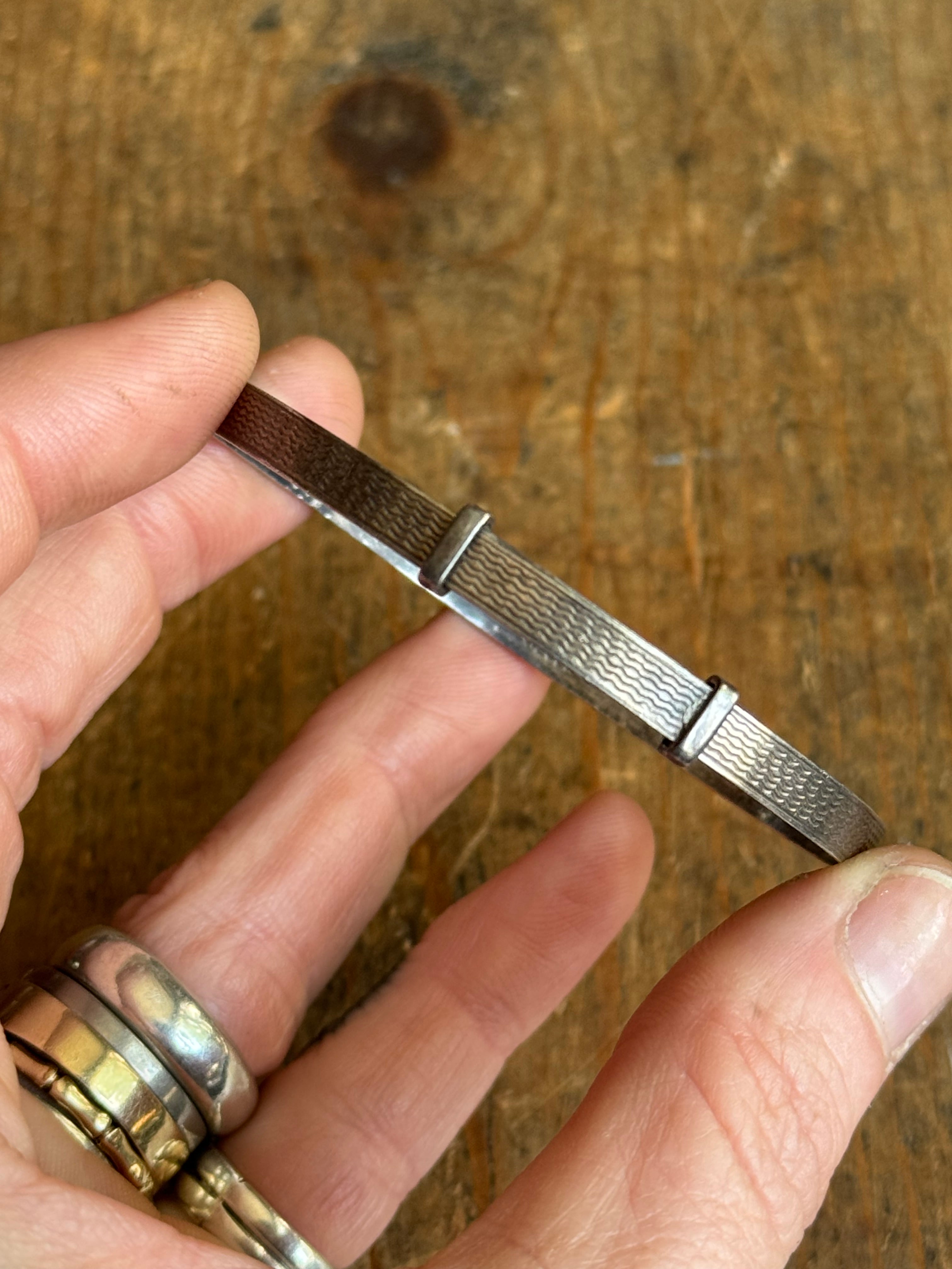 Vintage Sterling Silver Sliding Belt Etched Bracelet