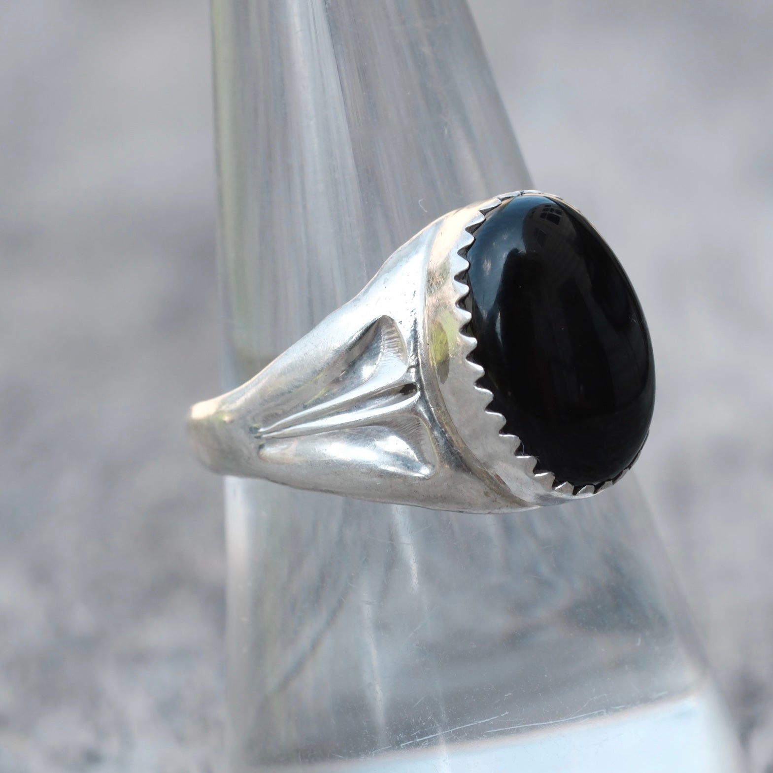 Vintage Sterling Onyx Stamped Band Ring 8.25