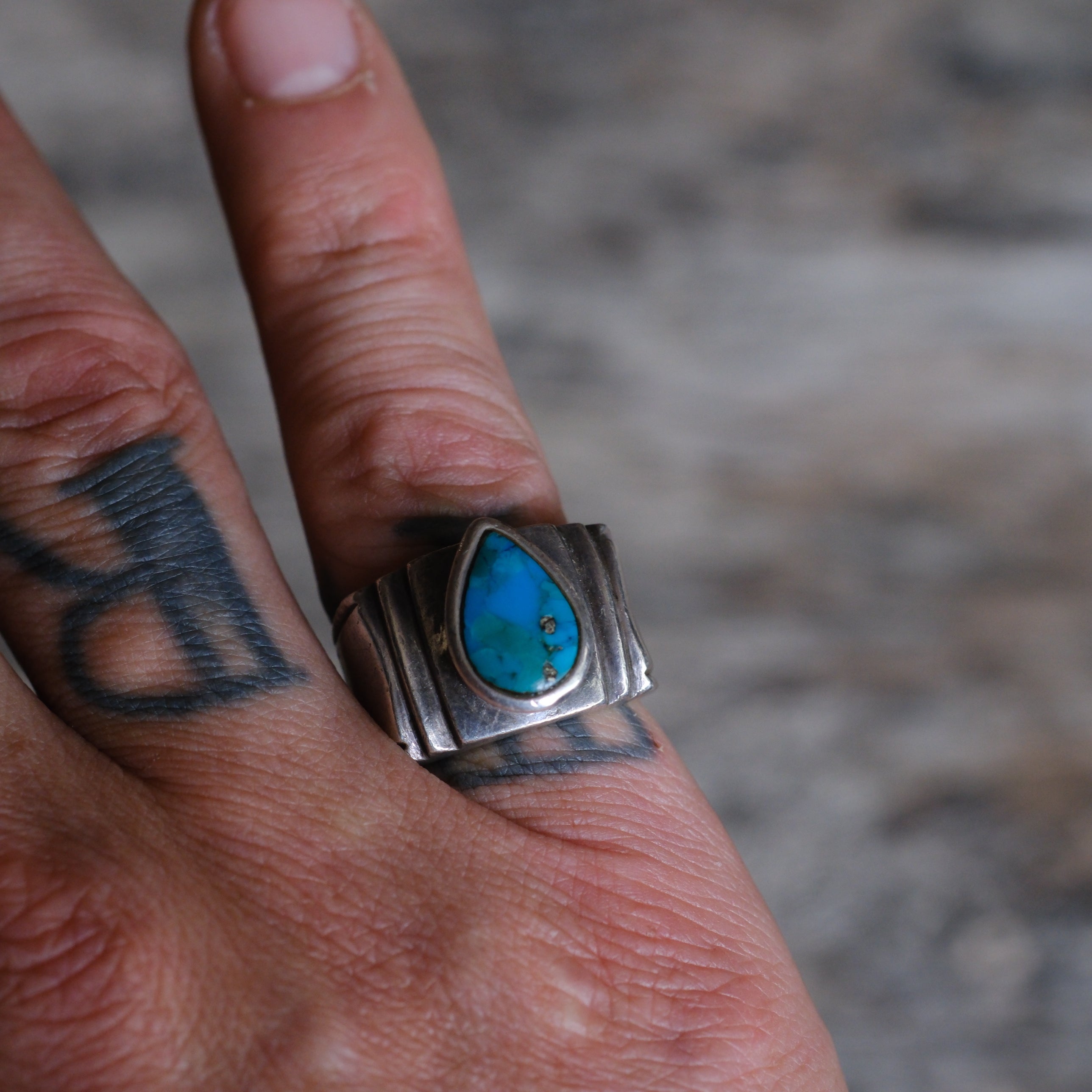 Vintage Sterling Turquoise Teardrop Ring 5.5