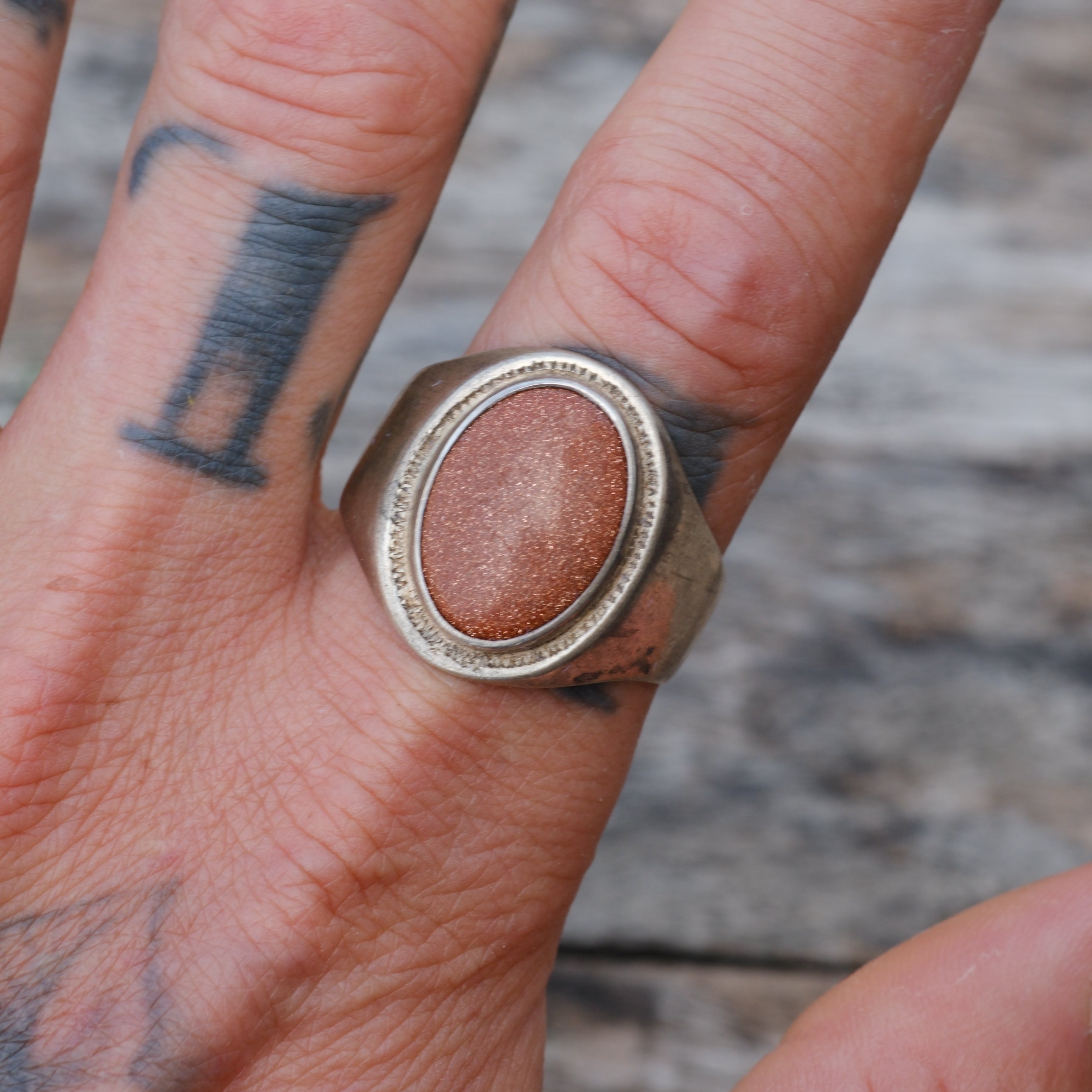Vintage Sterling Goldstone Ring 13