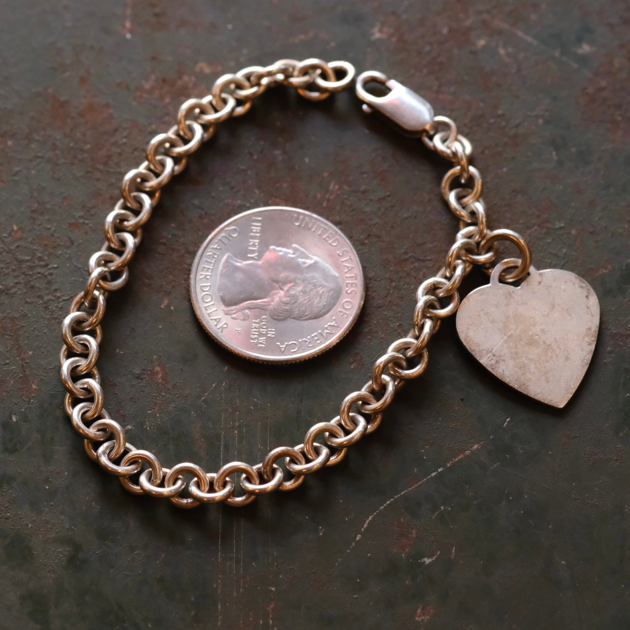 Vintage Sterling Silver Heart Tag ID Bracelet