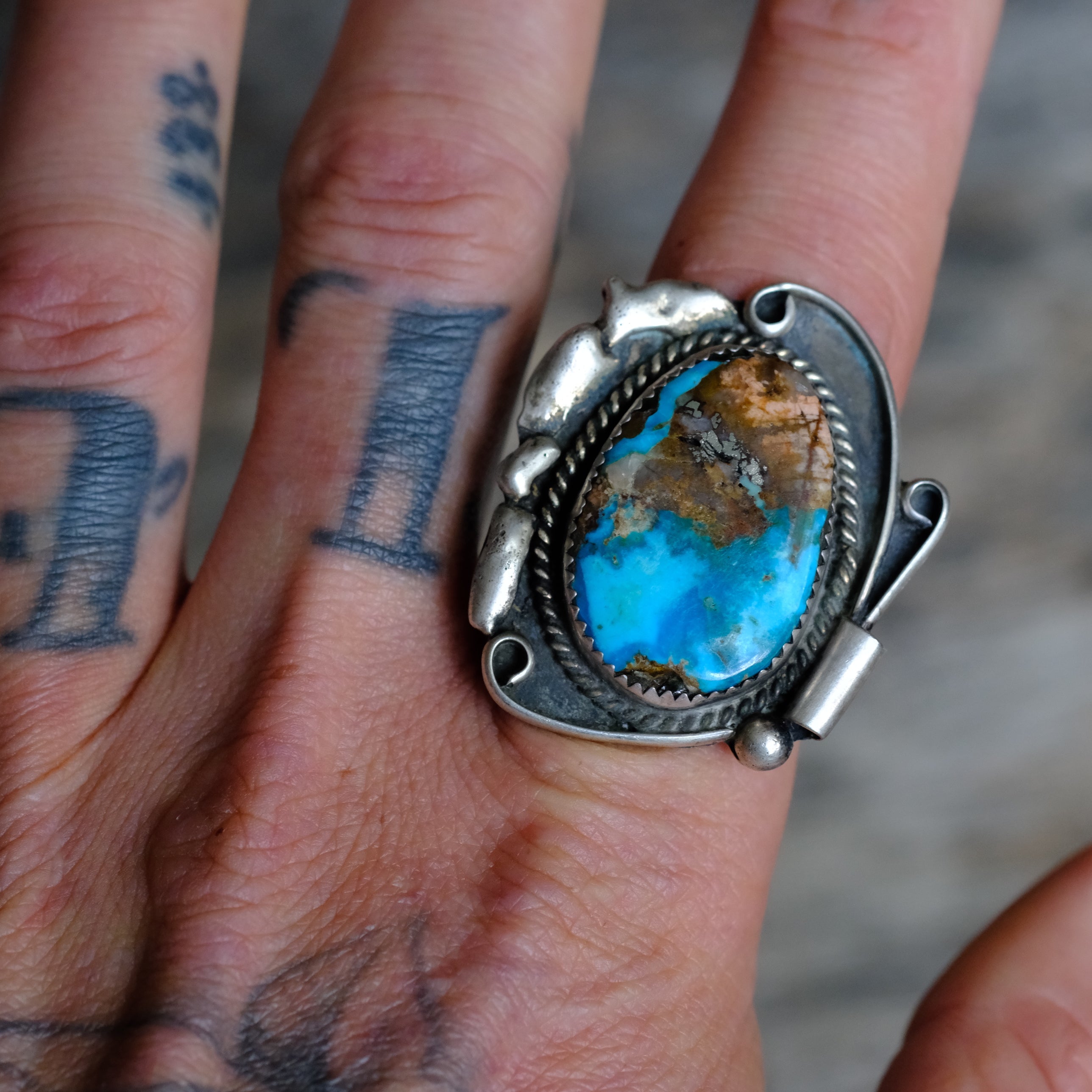 Vintage Sterling Turquoise Ring 7.75