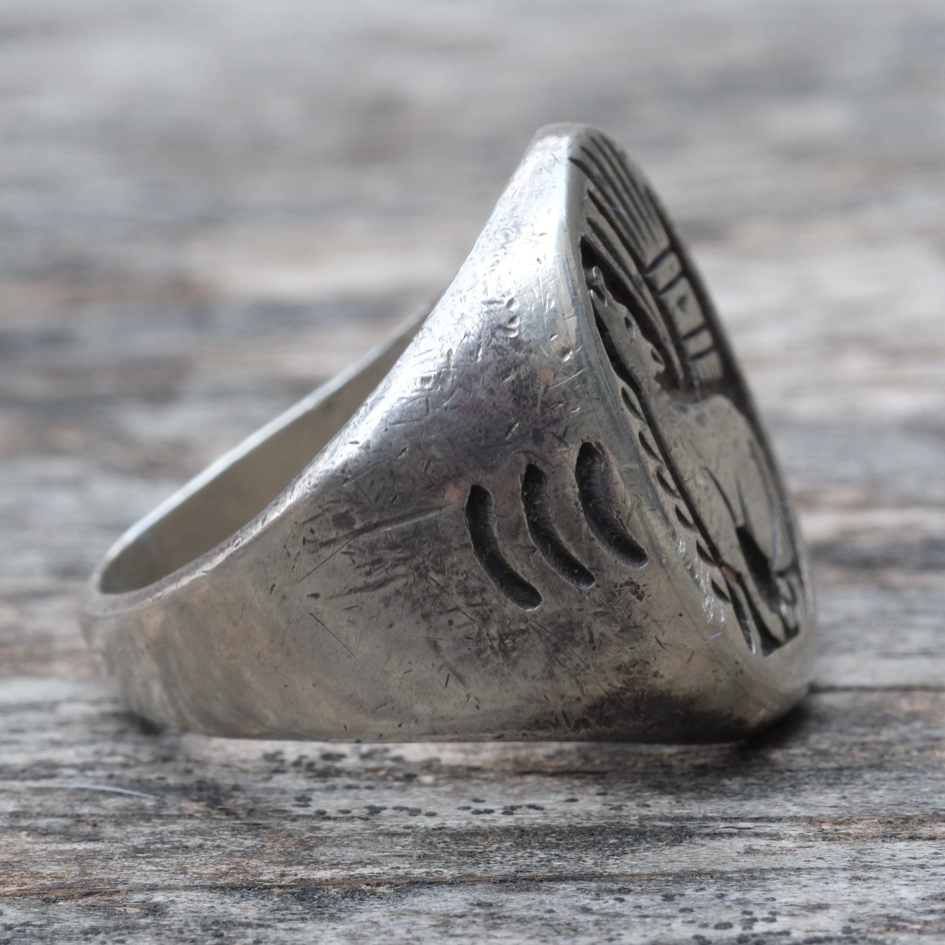 Vintage Sterling Howling Wolf Ring 9.75
