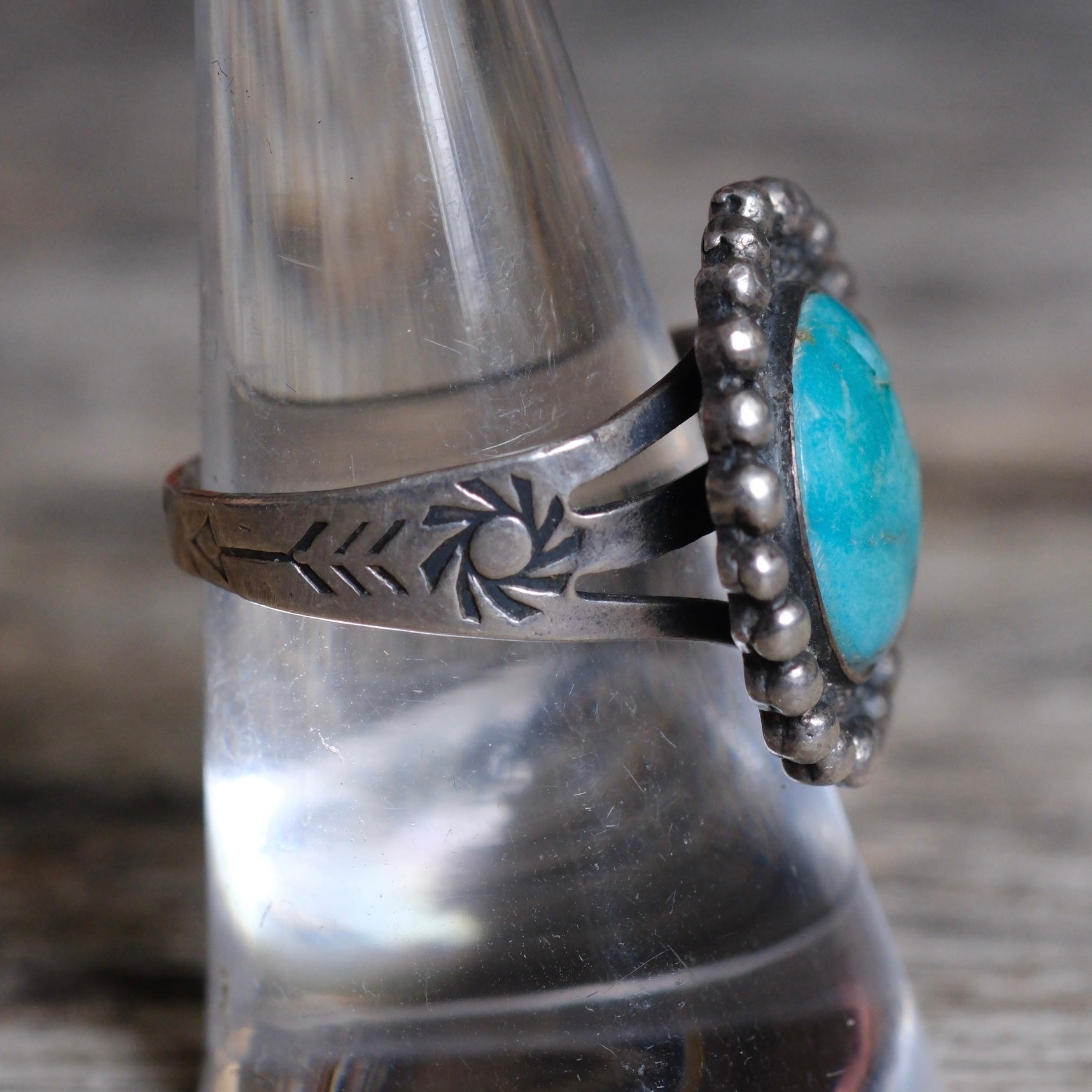 Vintage Sterling Turquoise Stamped Band Ring 8
