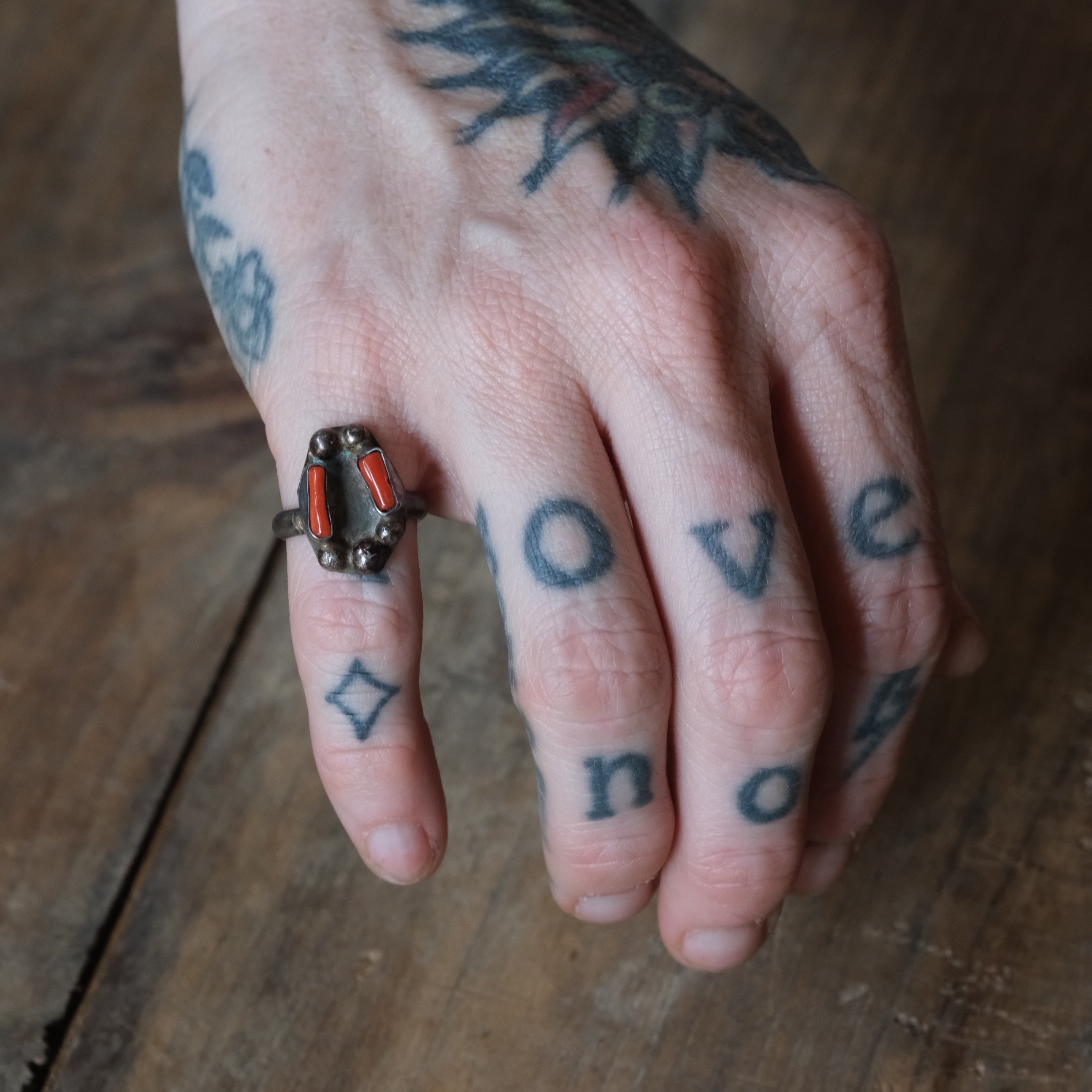 Vintage Sterling 2-Stone Coral Ring 3.75