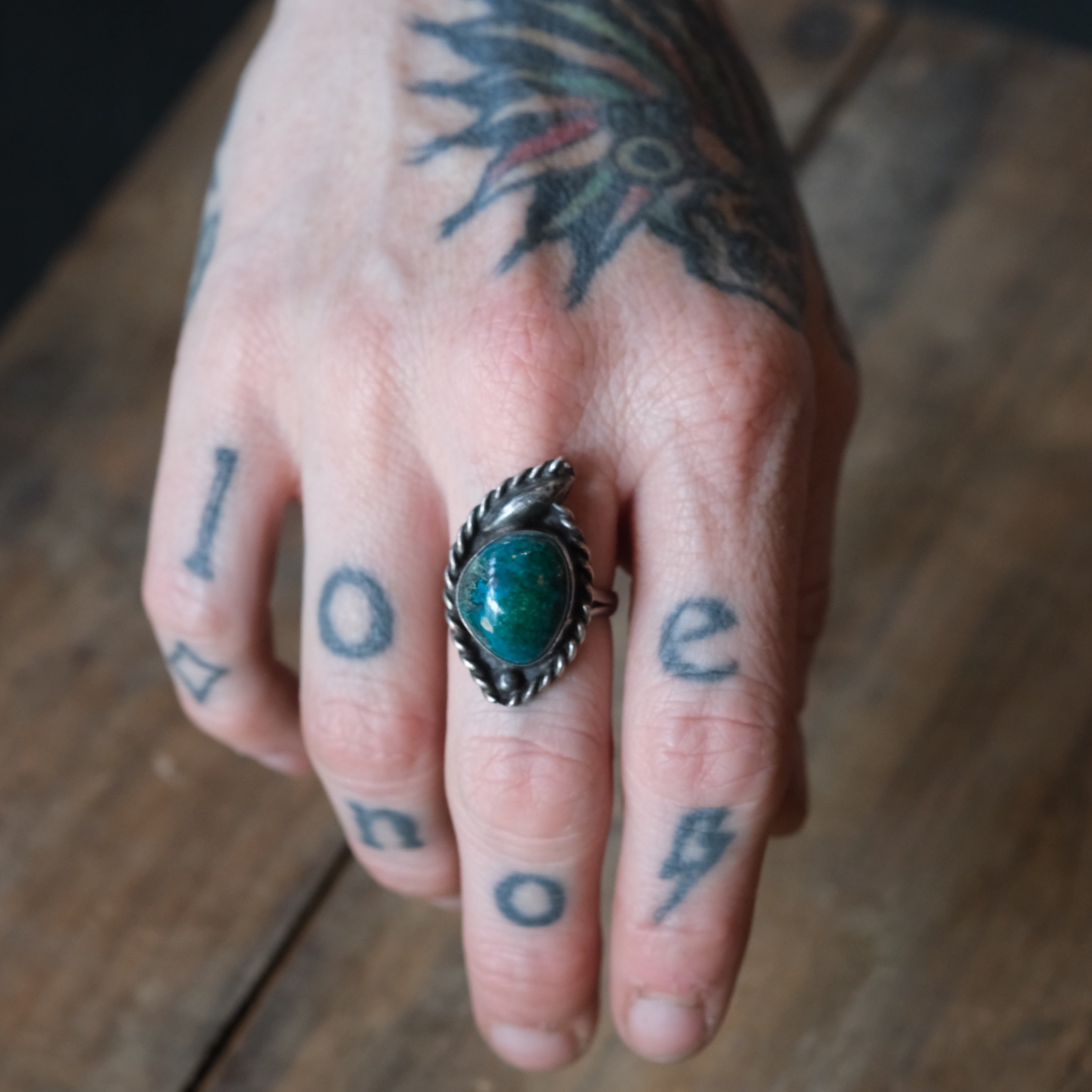 Vintage Sterling Chrysocolla Roper Ring 7.5