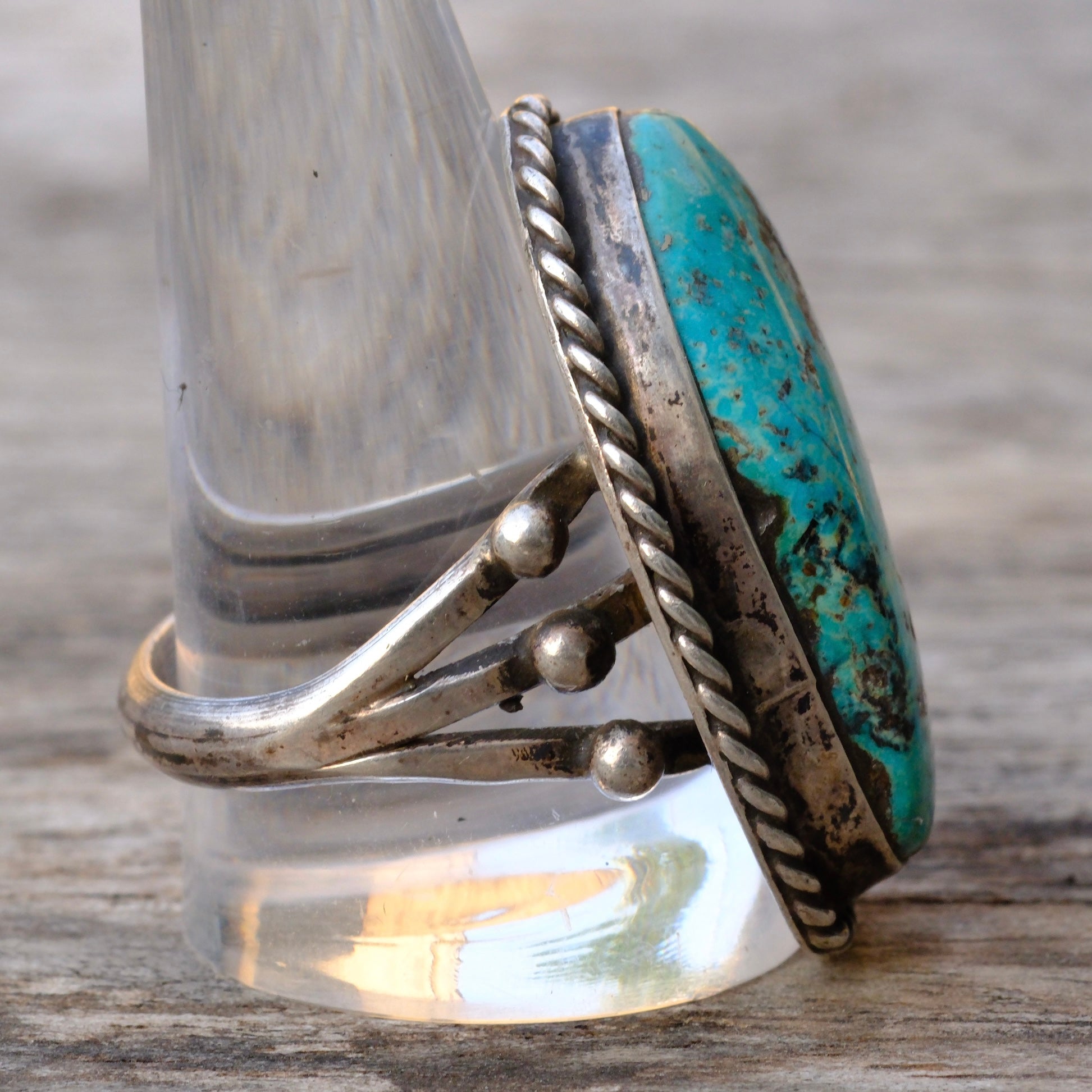 Chunky Vintage Sterling Turquoise Roper Ring 12