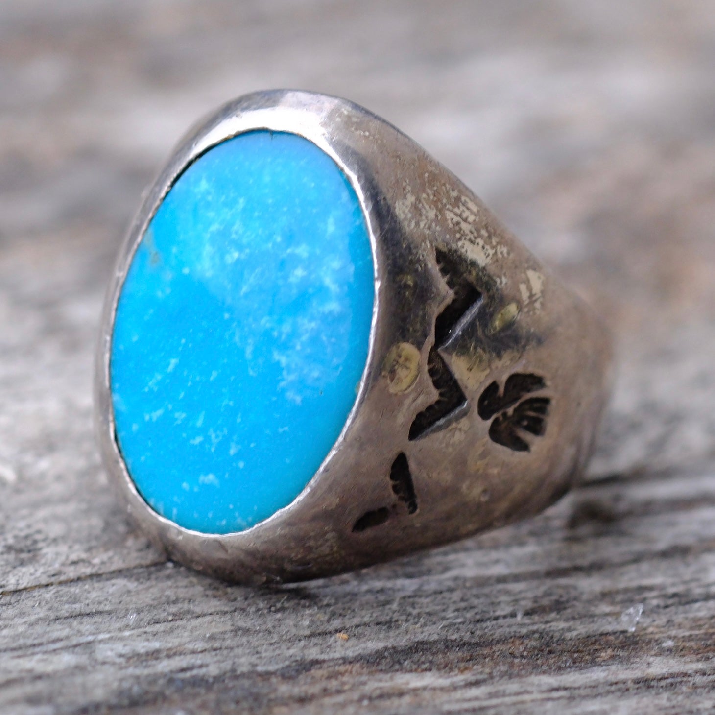 Vintage Sterling Turquoise Thunderbird Ring 7.75