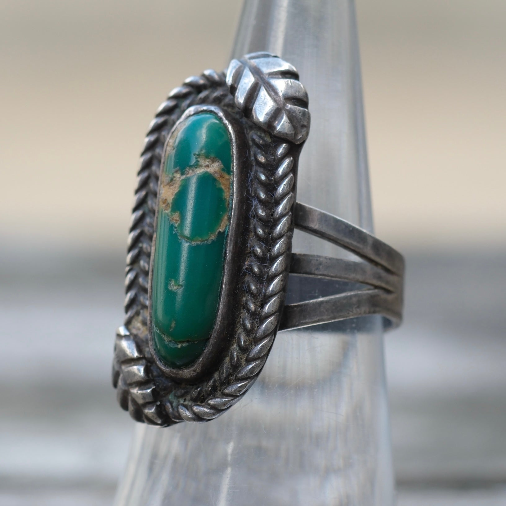 Vintage Sterling Turquoise Feather Ring 6.75
