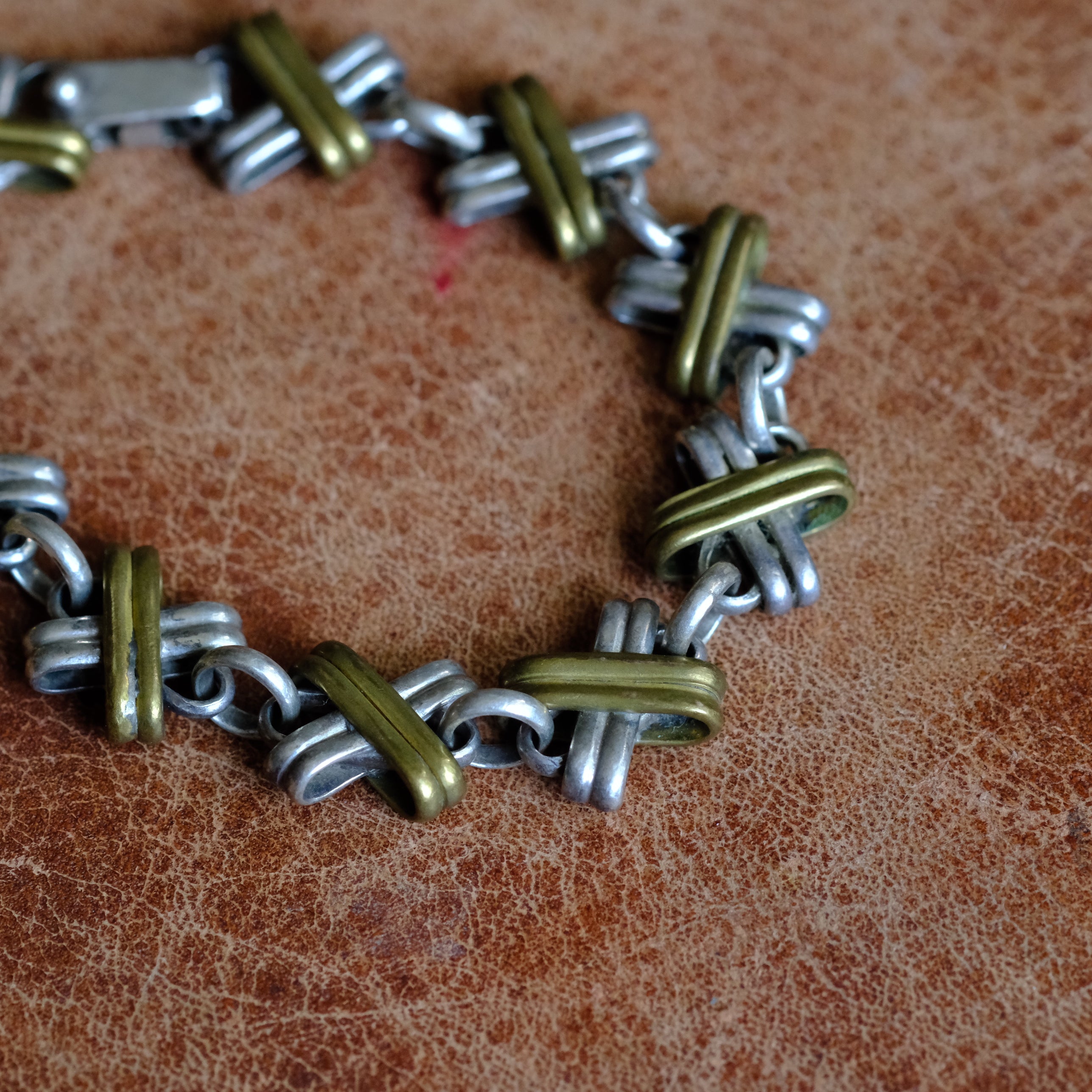 Vintage Sterling Silver and Copper X Link Bracelet