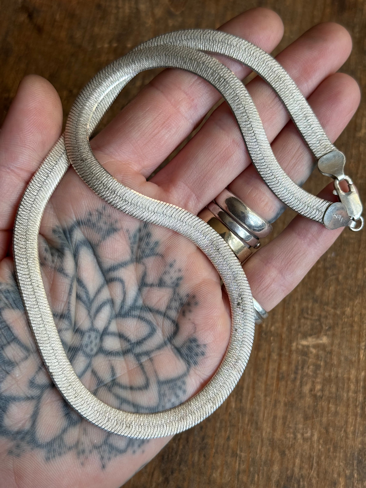 Vintage Sterling Silver 18” Etched Herringbone Chain