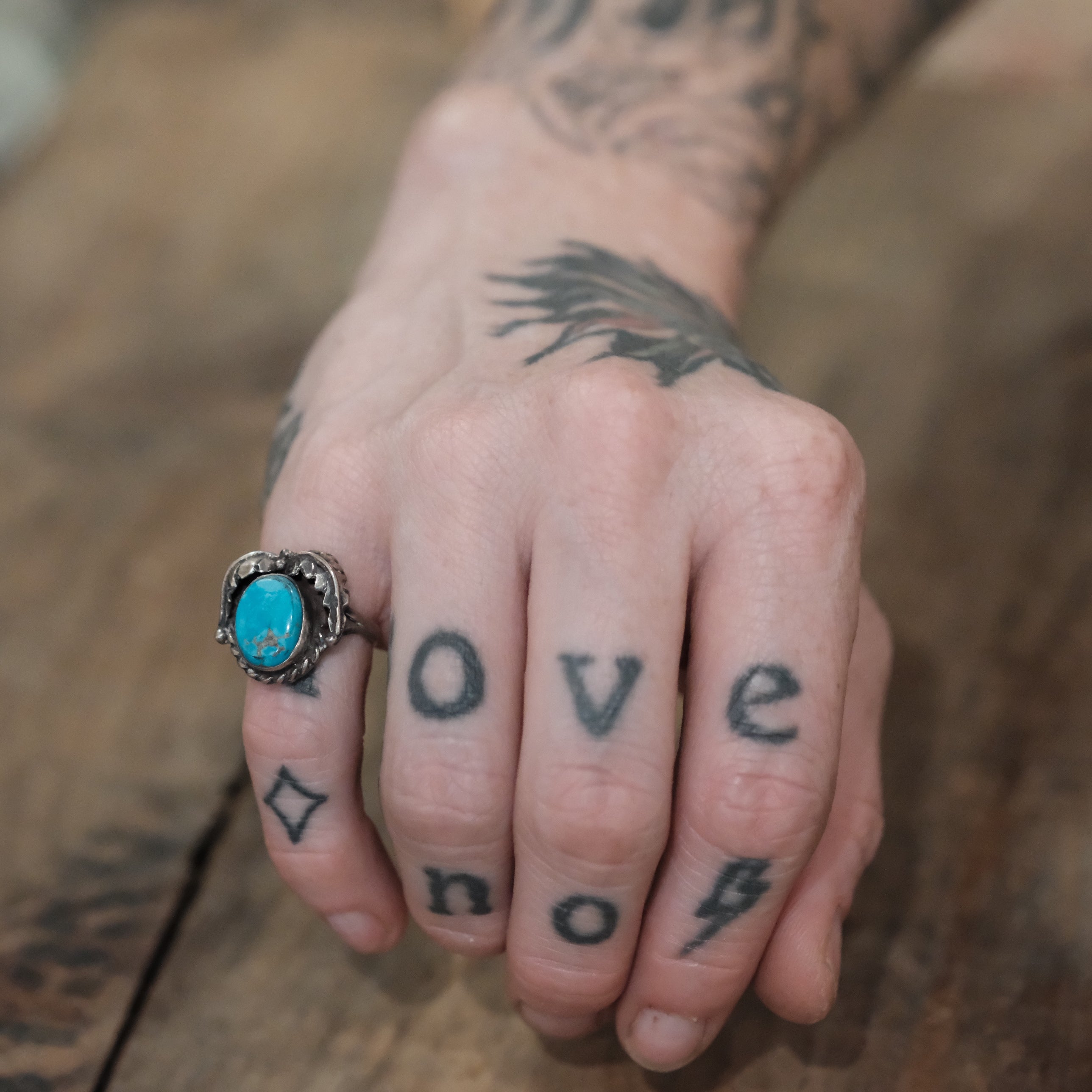 Vintage Sterling Turquoise Feather Ring 3.5