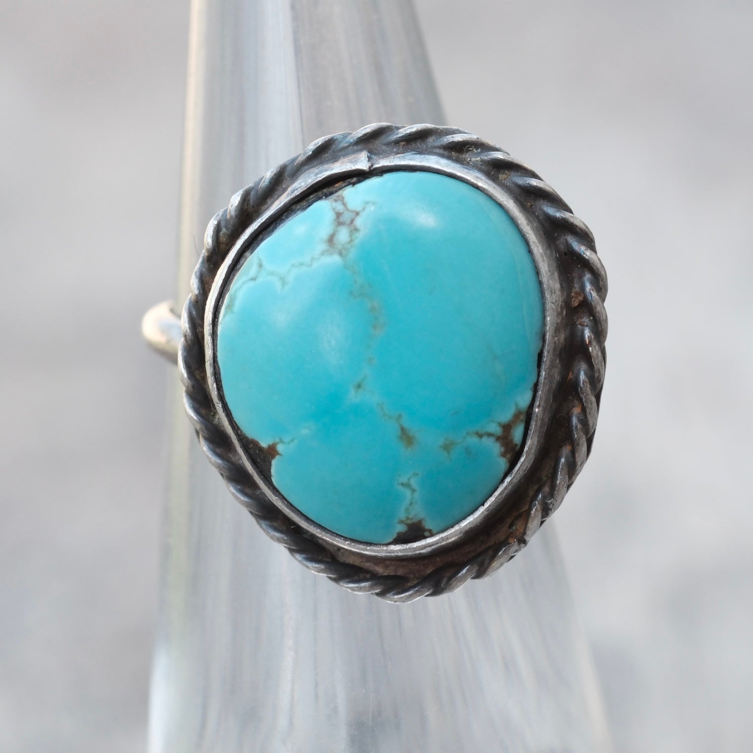 Vintage Sterling Turquoise Roper Ring 4